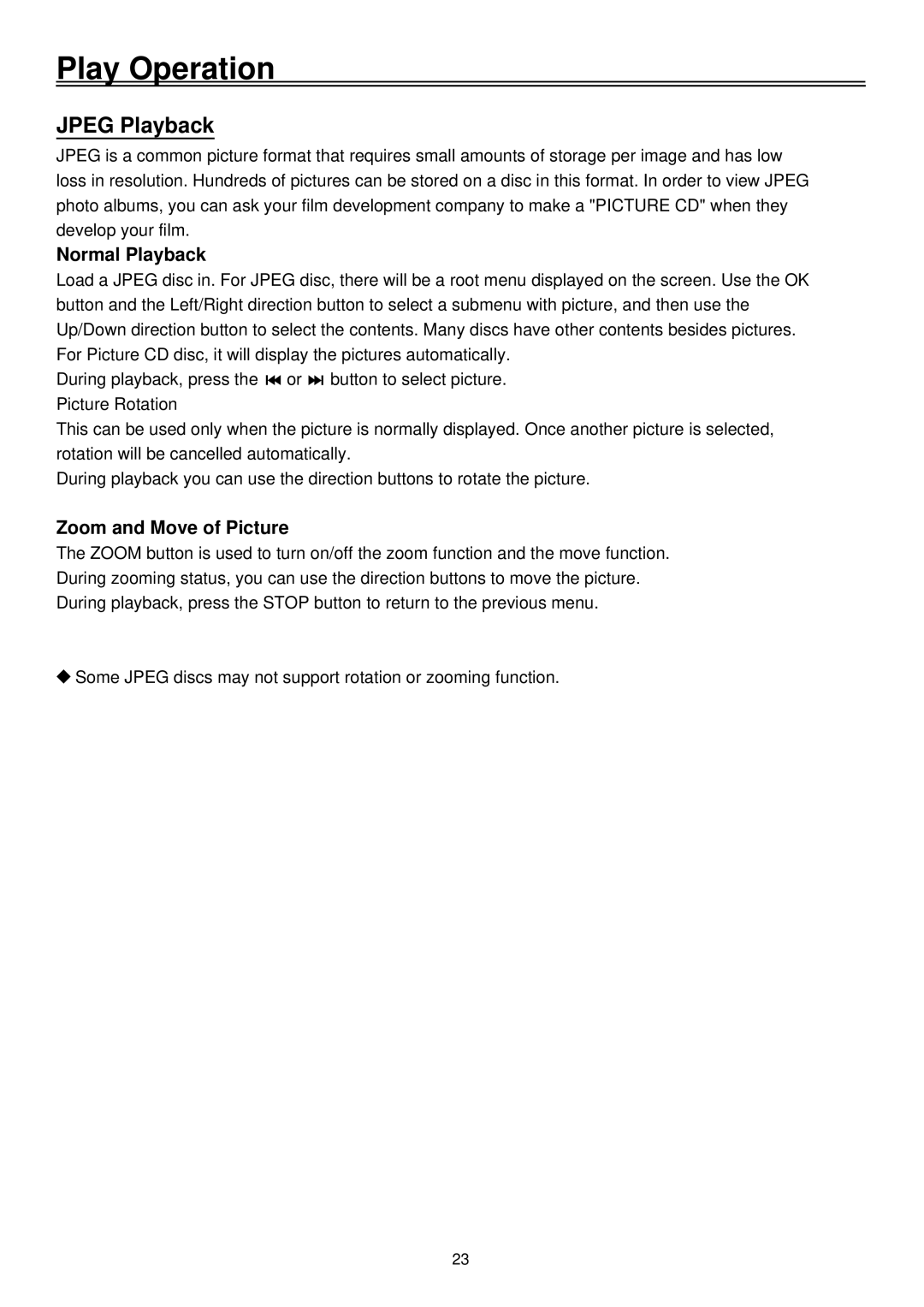 Palsonic TFTV1720D user manual Jpeg Playback, Normal Playback, Zoom and Move of Picture 