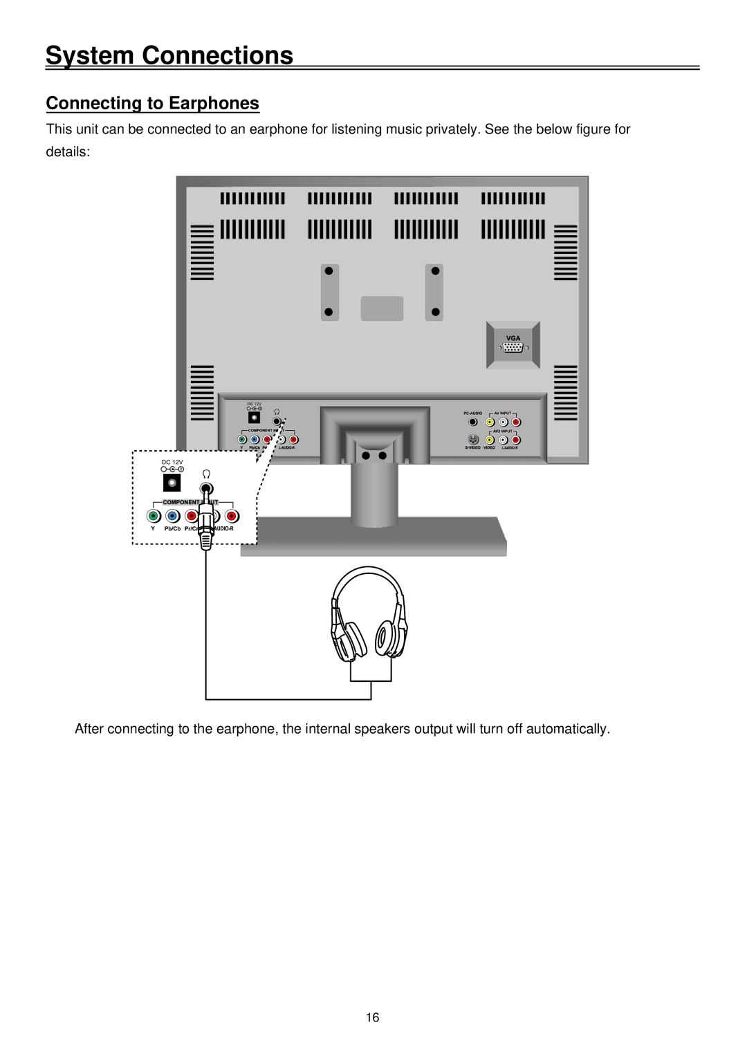 Palsonic TFTV2030D user manual Connecting to Earphones 