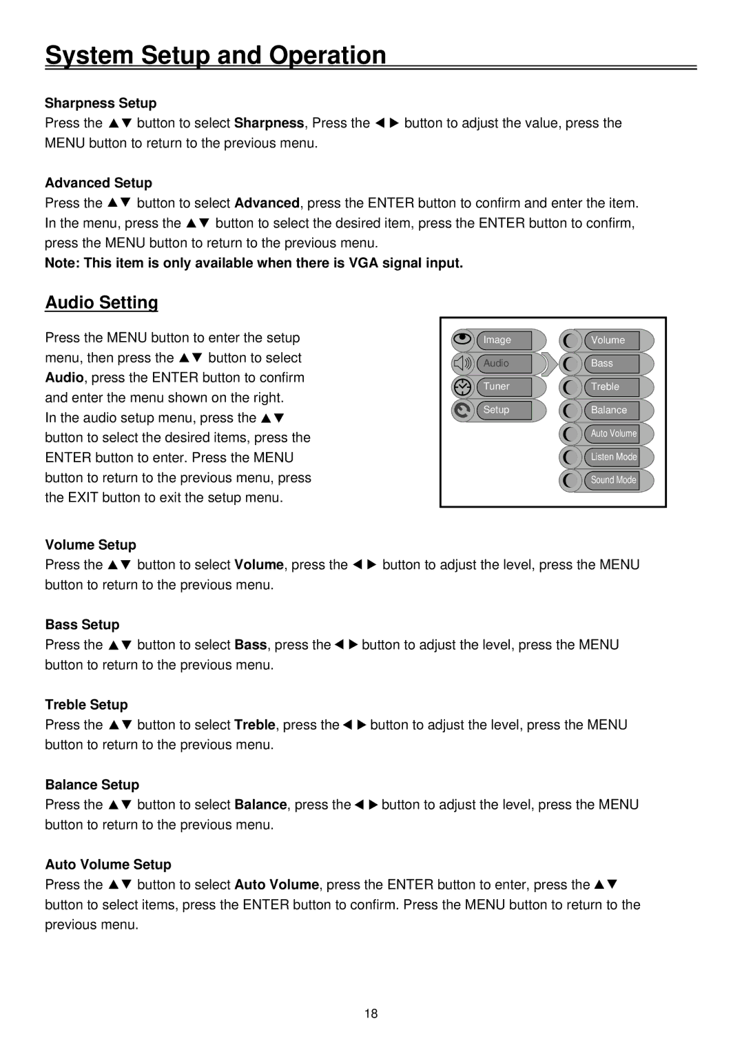 Palsonic TFTV2030D user manual Audio Setting 