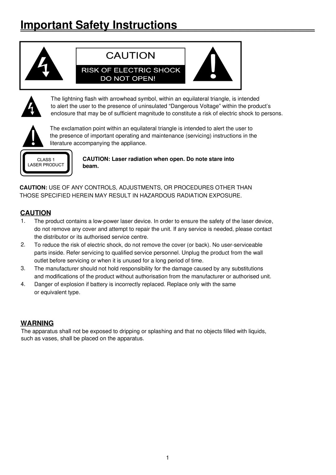 Palsonic TFTV2030D user manual Important Safety Instructions 