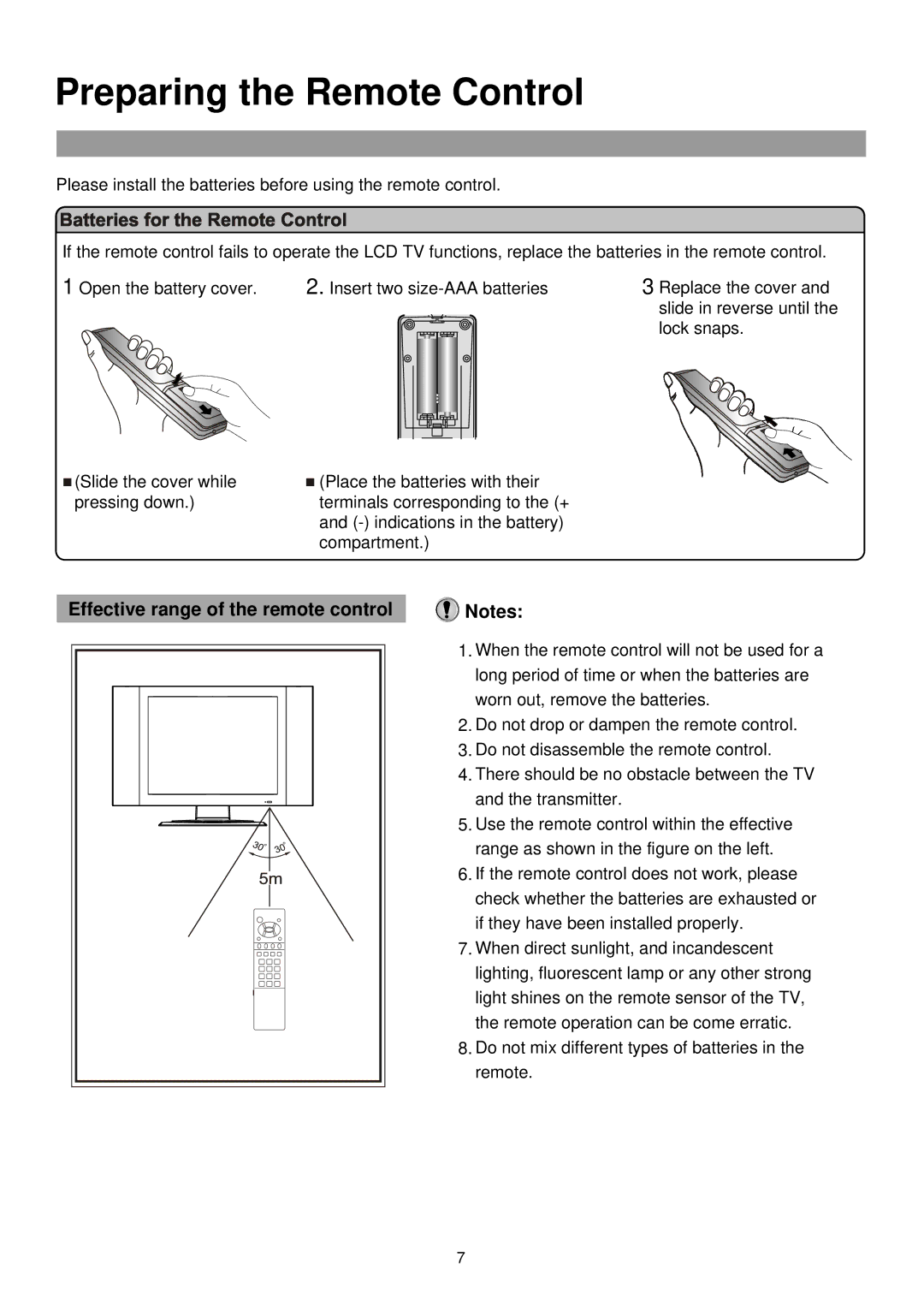 Palsonic TFTV385 owner manual Preparing the Remote Control, Effective range of the remote control 