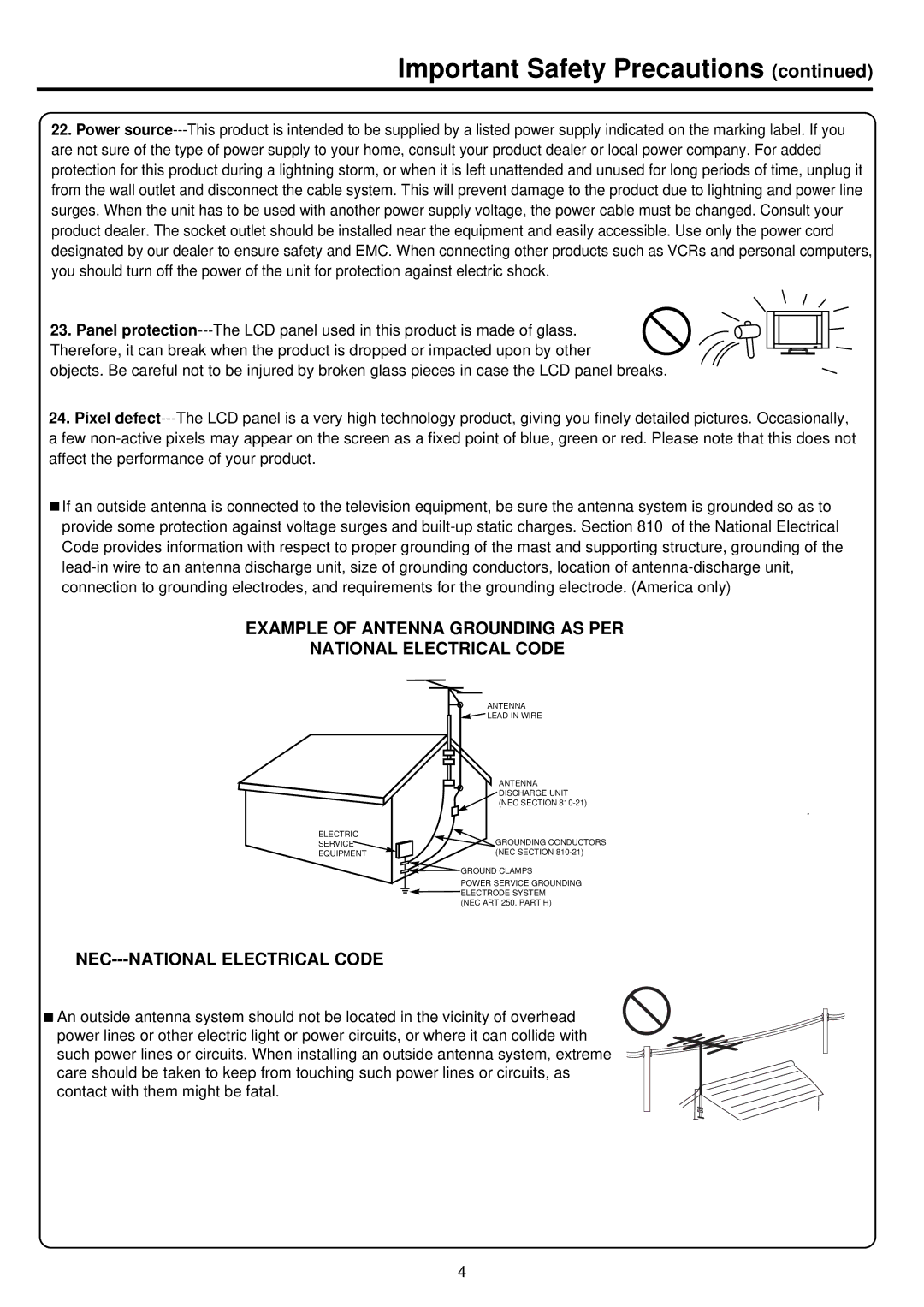 Palsonic TFTV385Y owner manual Example of Antenna Grounding AS PER National Electrical Code 