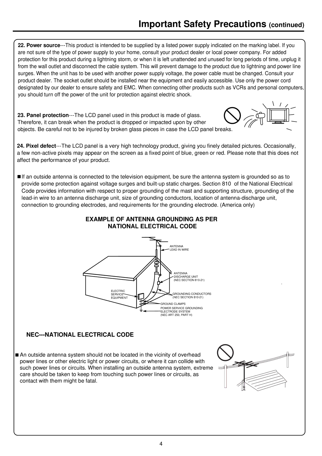 Palsonic TFTV385YM owner manual Example of Antenna Grounding AS PER National Electrical Code 