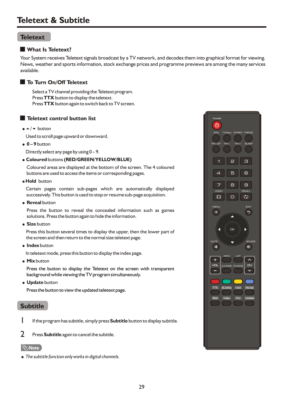 Palsonic TFTV421080HD owner manual Teletext & Subtitle 