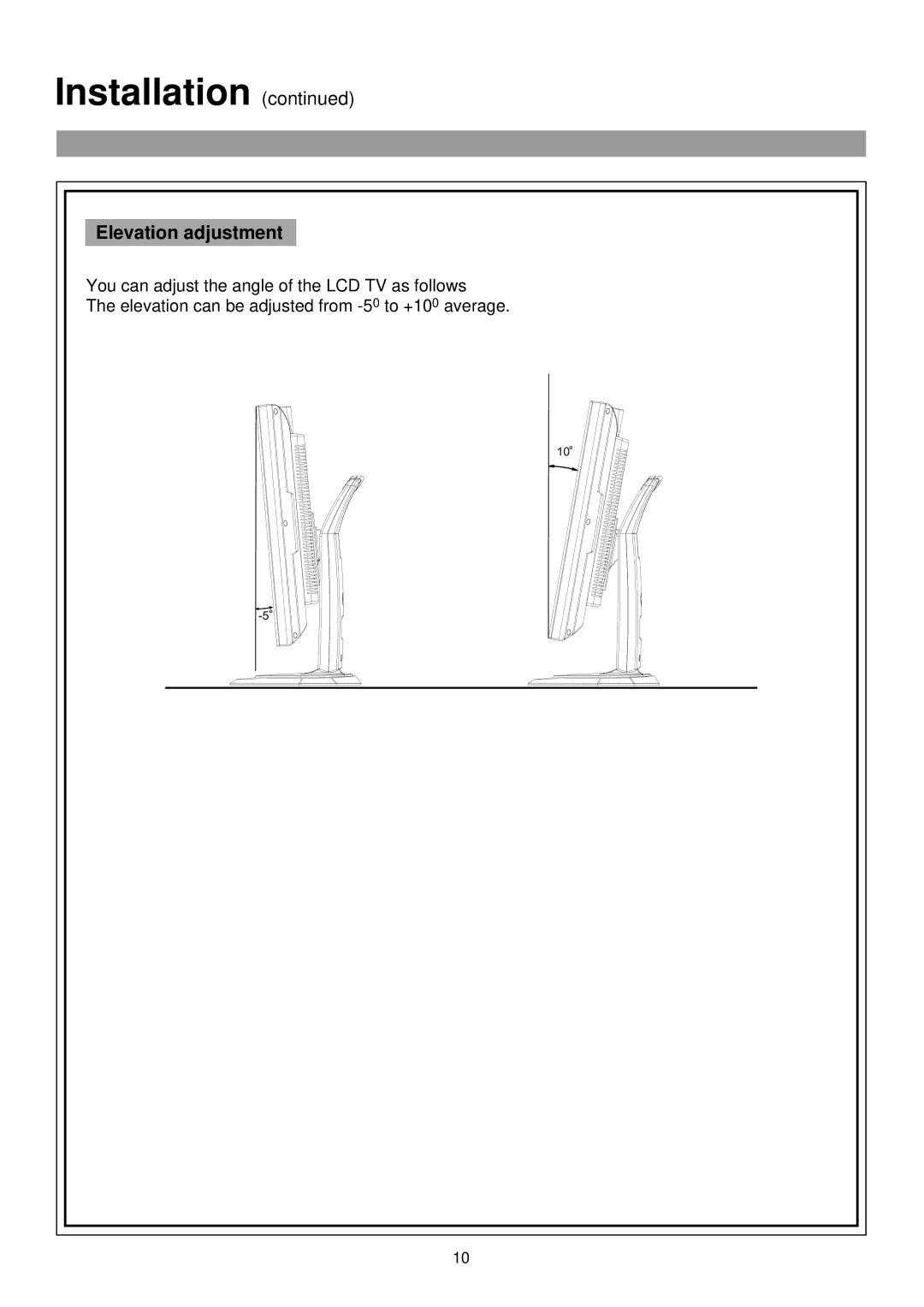 Palsonic TFTV435WS owner manual Elevation adjustment 