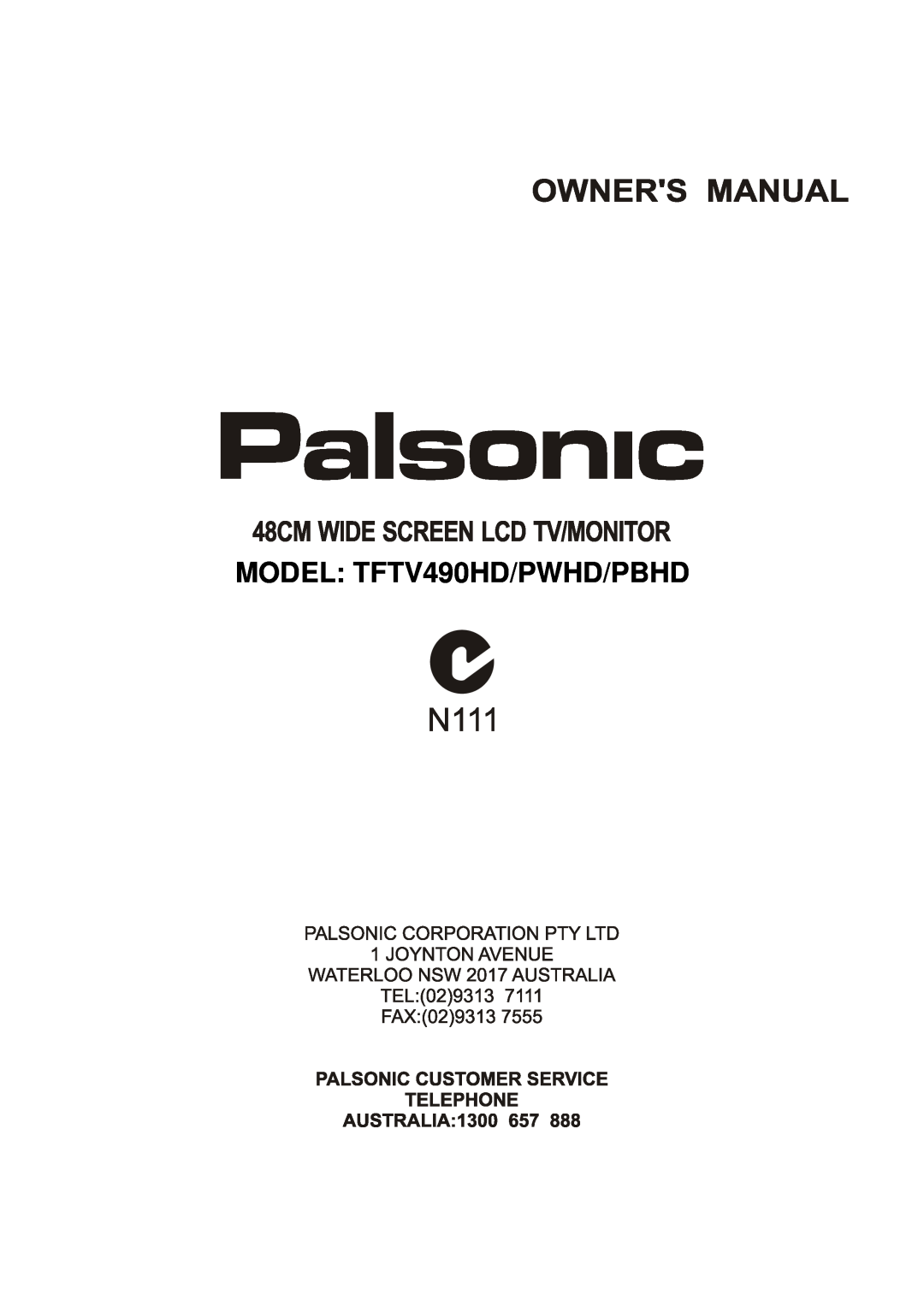 Palsonic TFTV490PWHD manual MODEL TFTV490HD/PWHD/PBHD 