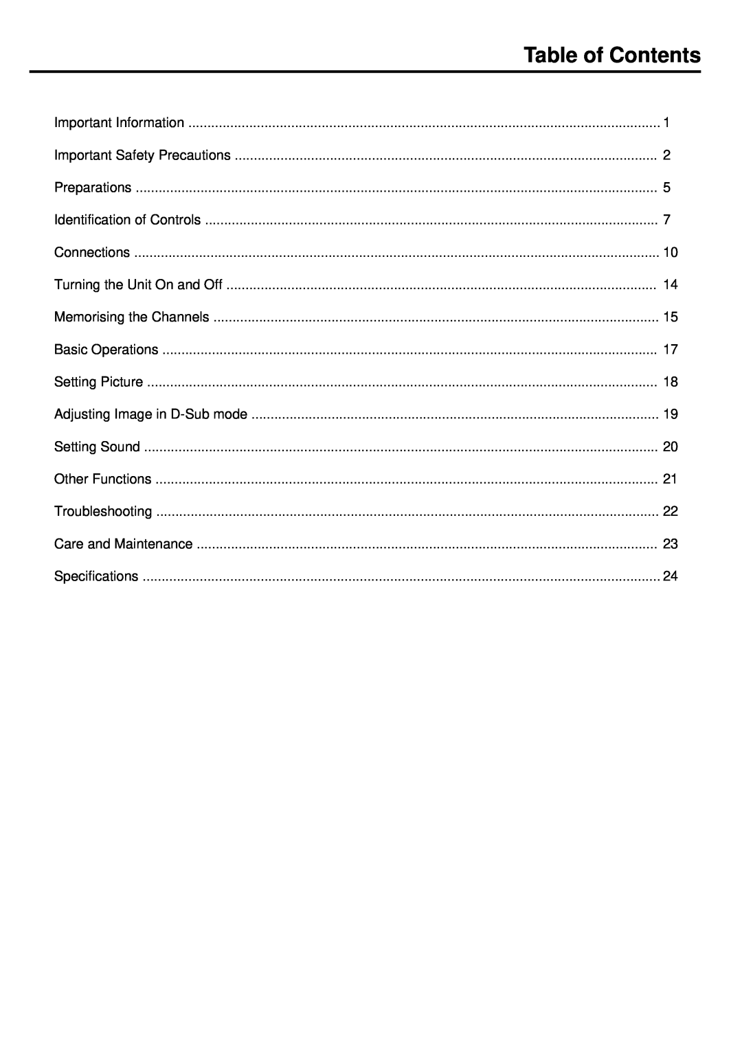 Palsonic TFTV525WS owner manual Table of Contents 