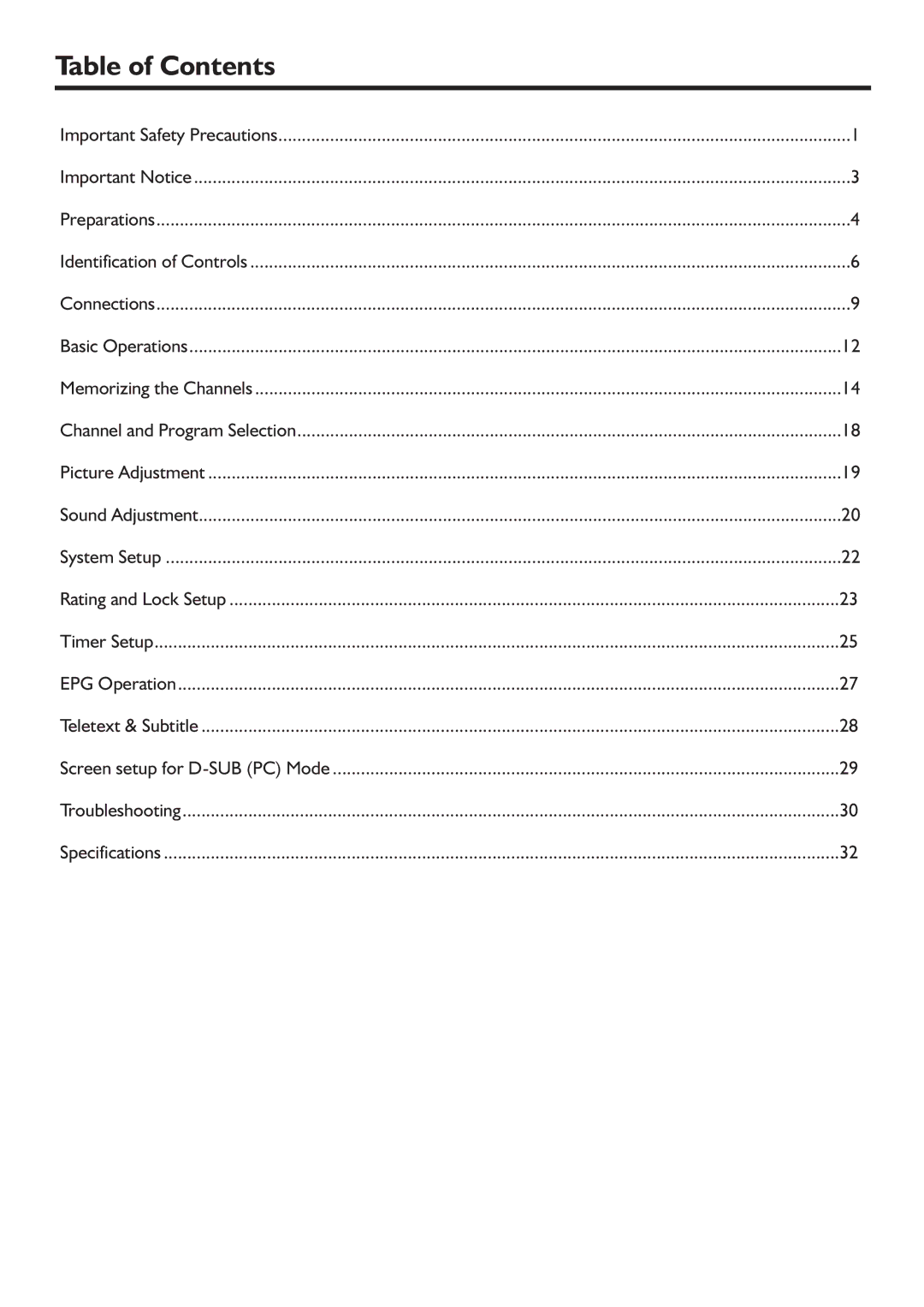 Palsonic TFTV552LED owner manual Table of Contents 