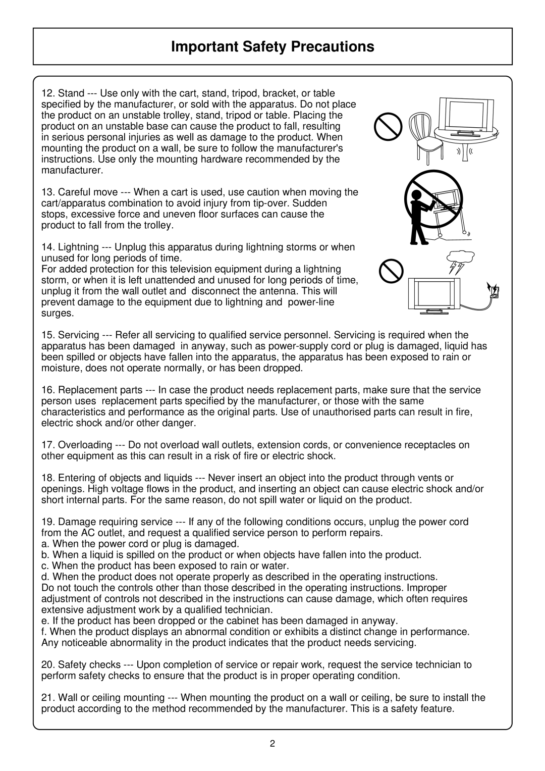 Palsonic TFTV580 owner manual Important Safety Precautions 