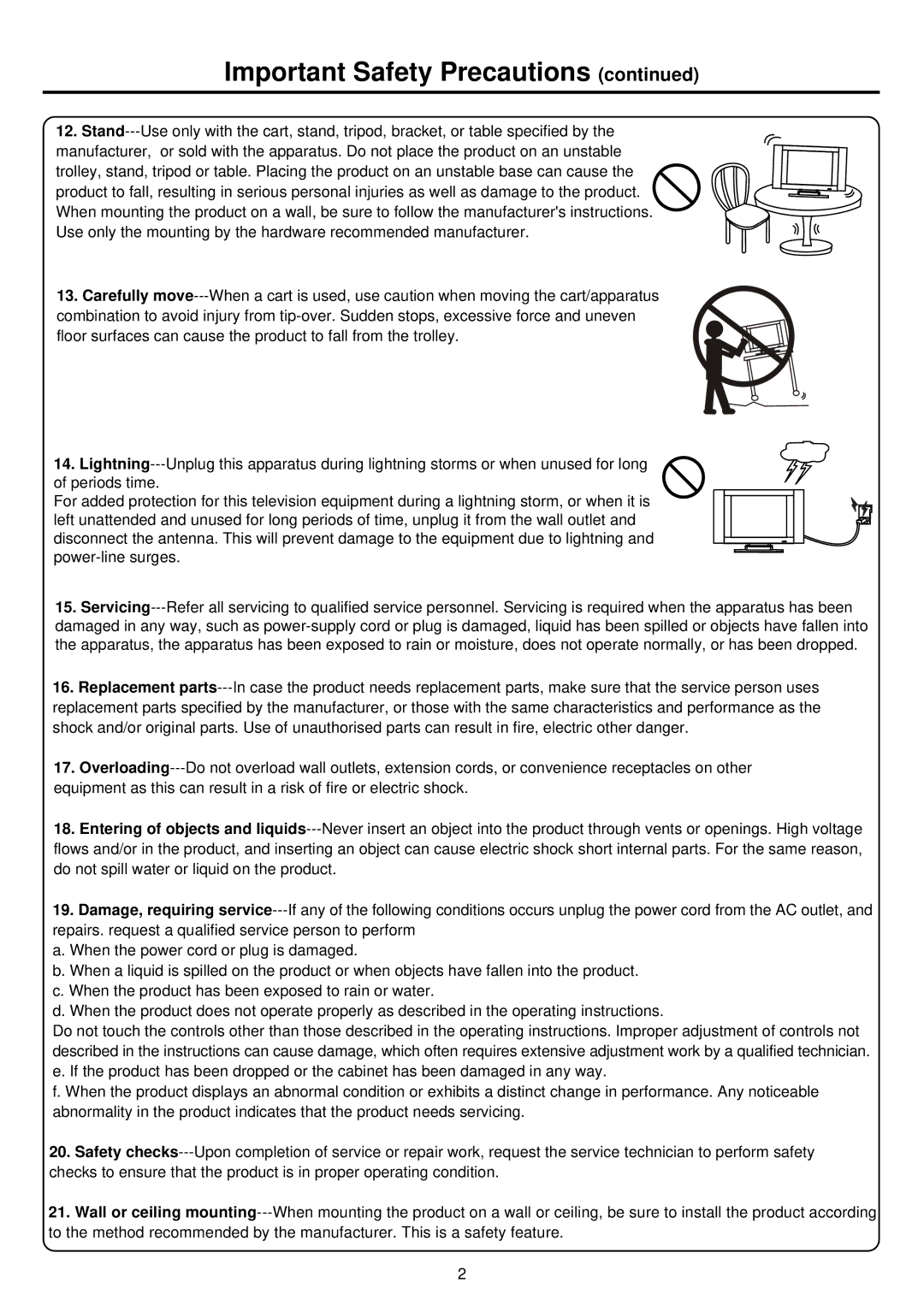 Palsonic TFTV665UBK owner manual Important Safety Precautions 