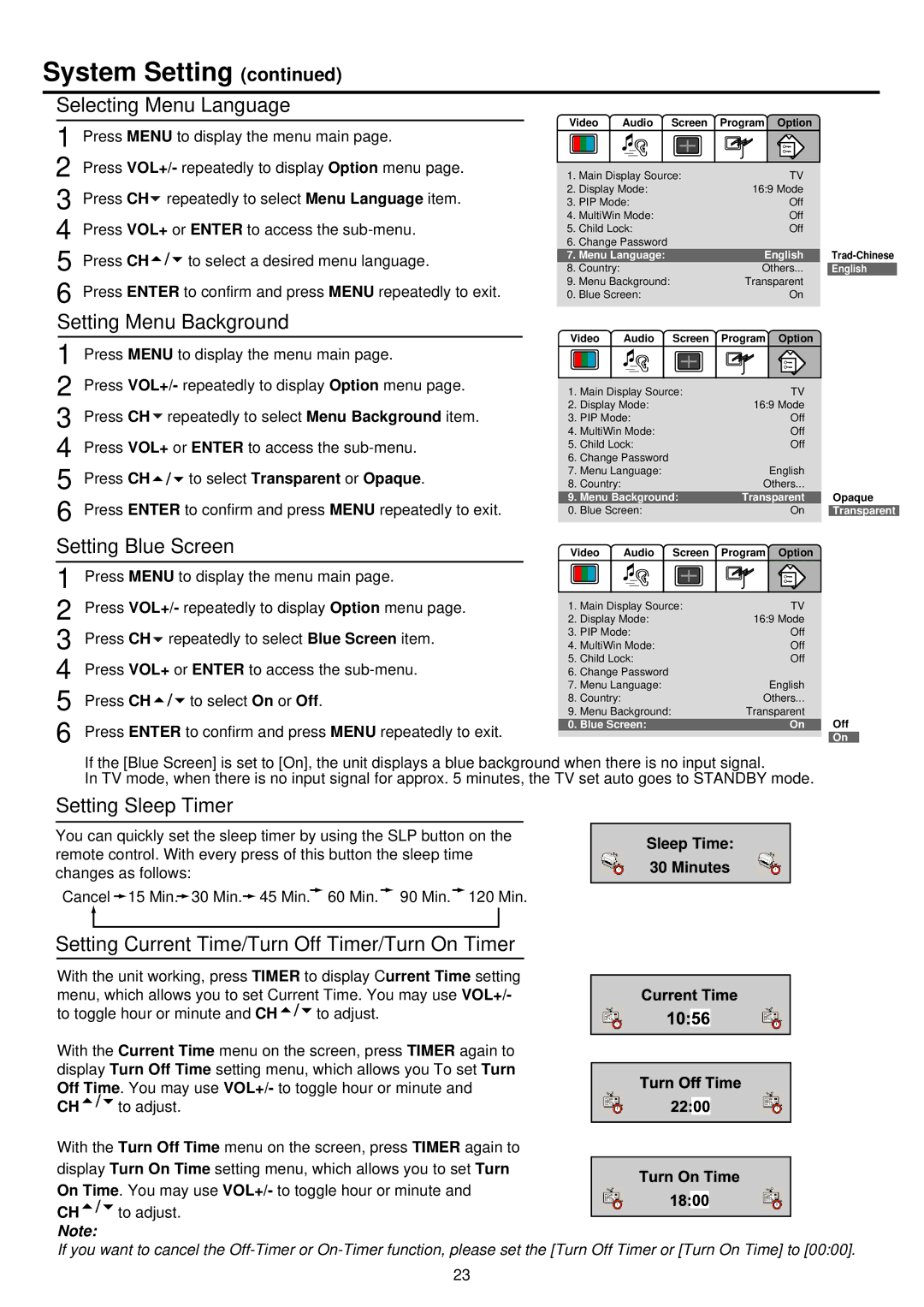 Palsonic TFTV680S owner manual System Setting 