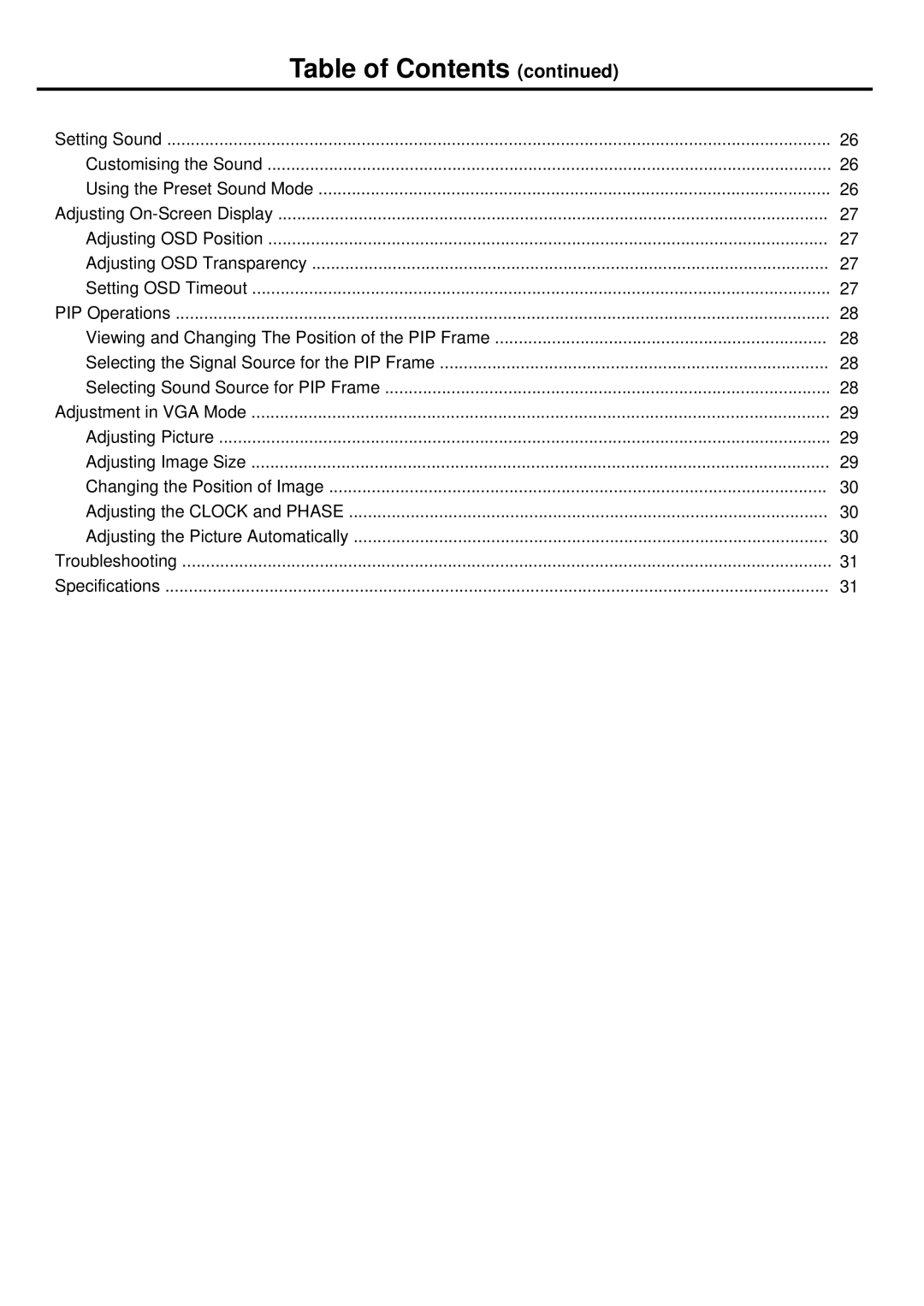 Palsonic TFTV681U owner manual Table of Contents 