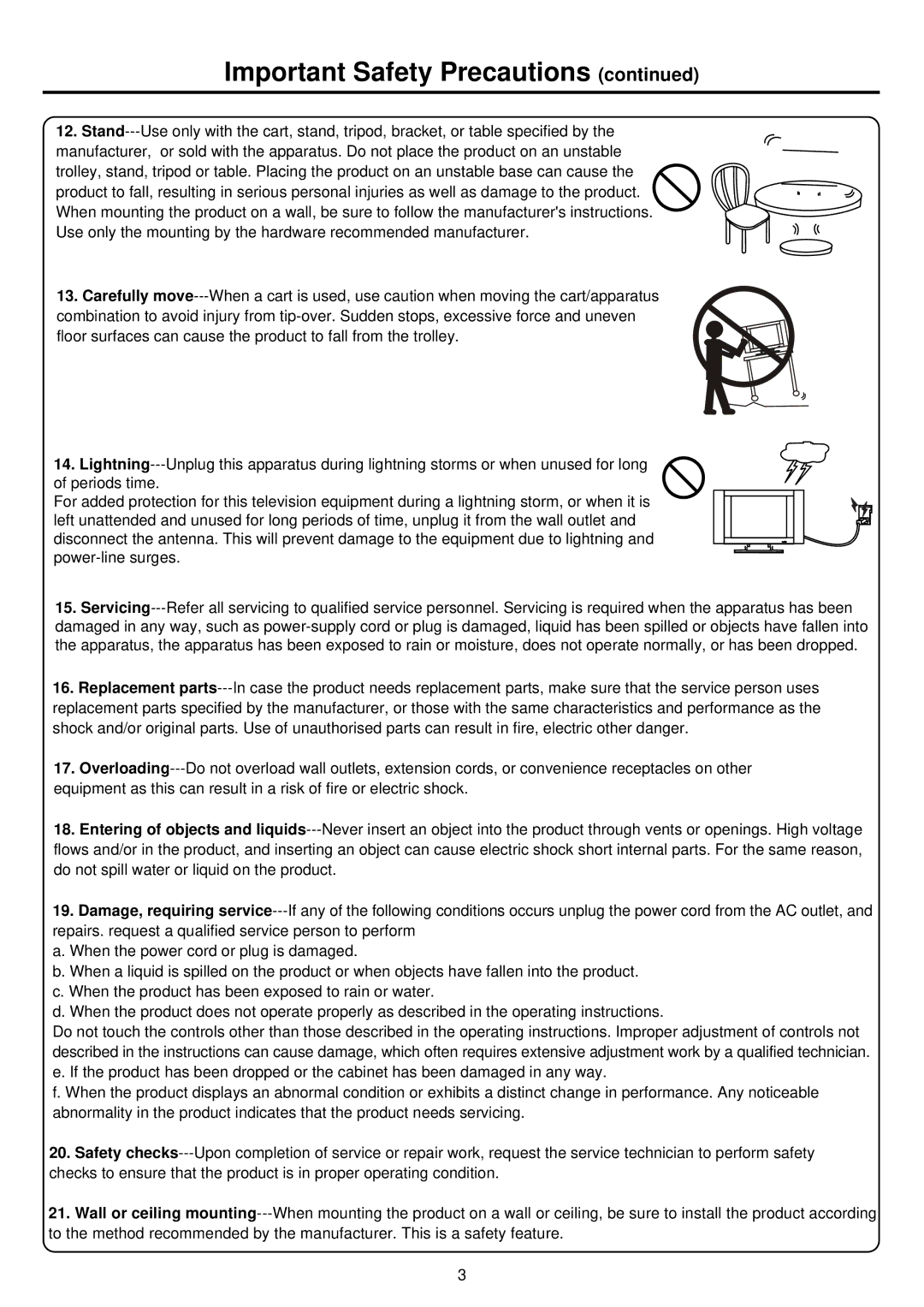 Palsonic TFTV681U owner manual Important Safety Precautions 