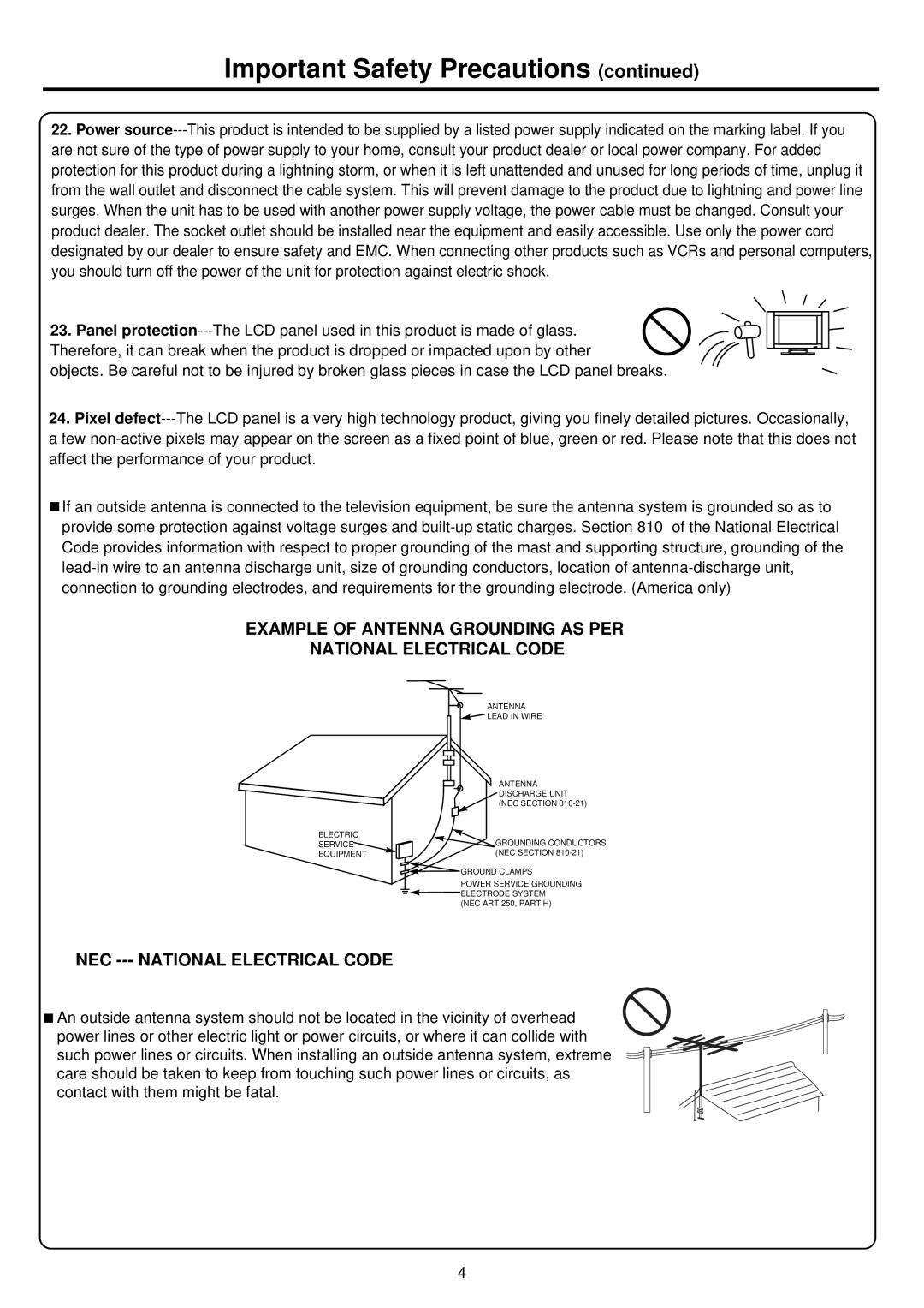 Palsonic TFTV681U owner manual Example of Antenna Grounding AS PER National Electrical Code 