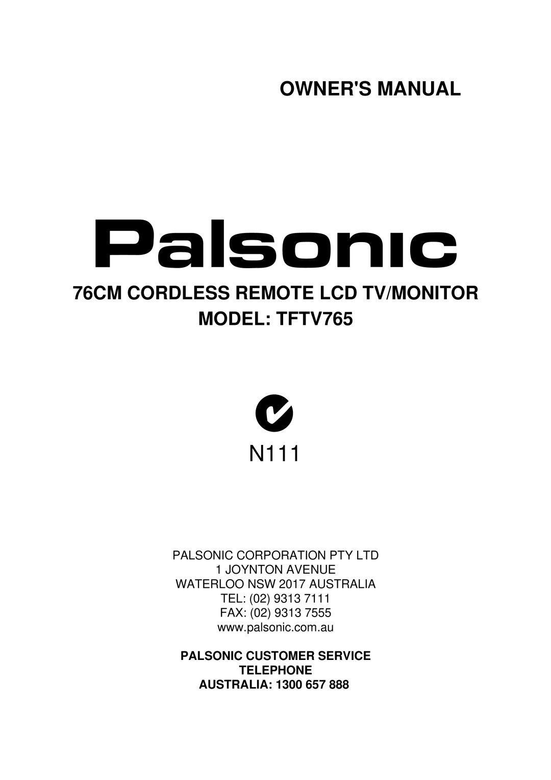 Palsonic TFTV765 owner manual N111 