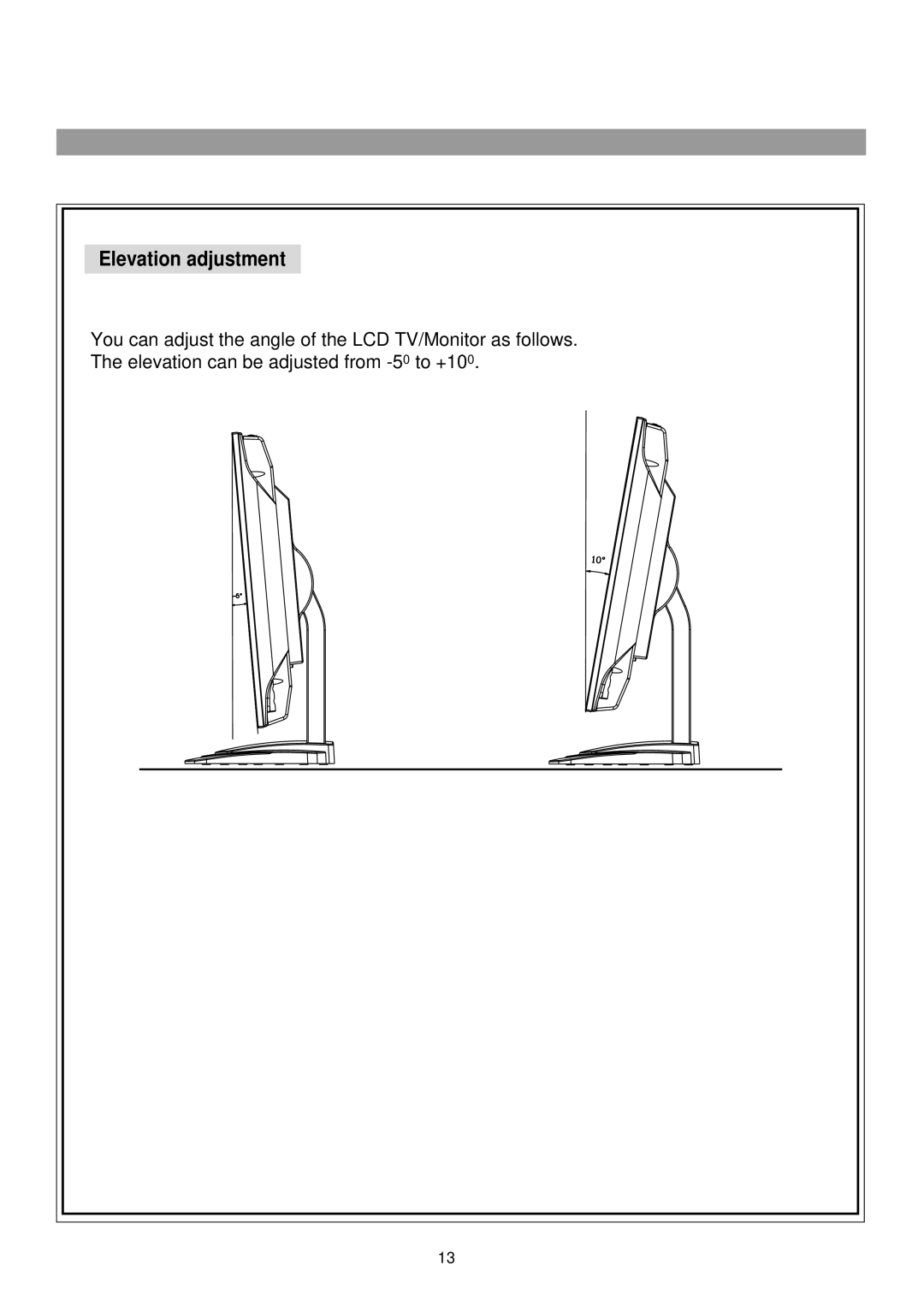 Palsonic TFTV765 owner manual Elevation adjustment 