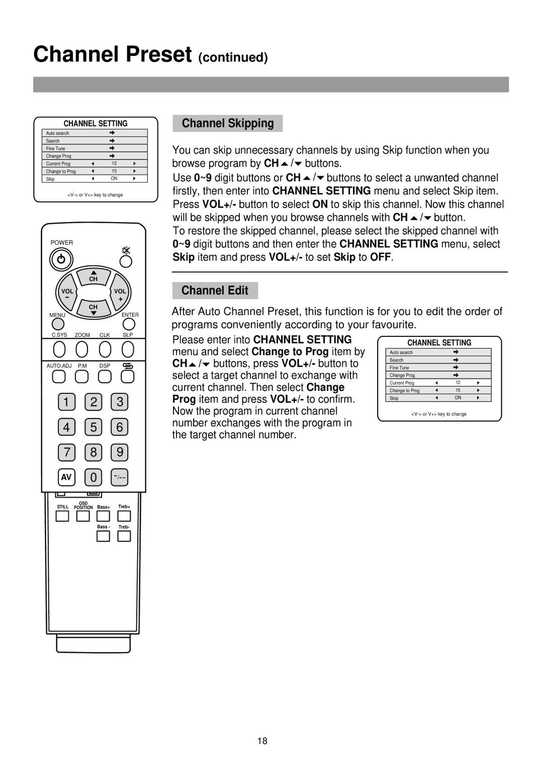 Palsonic TFTV765 owner manual Channel Skipping, Channel Edit 