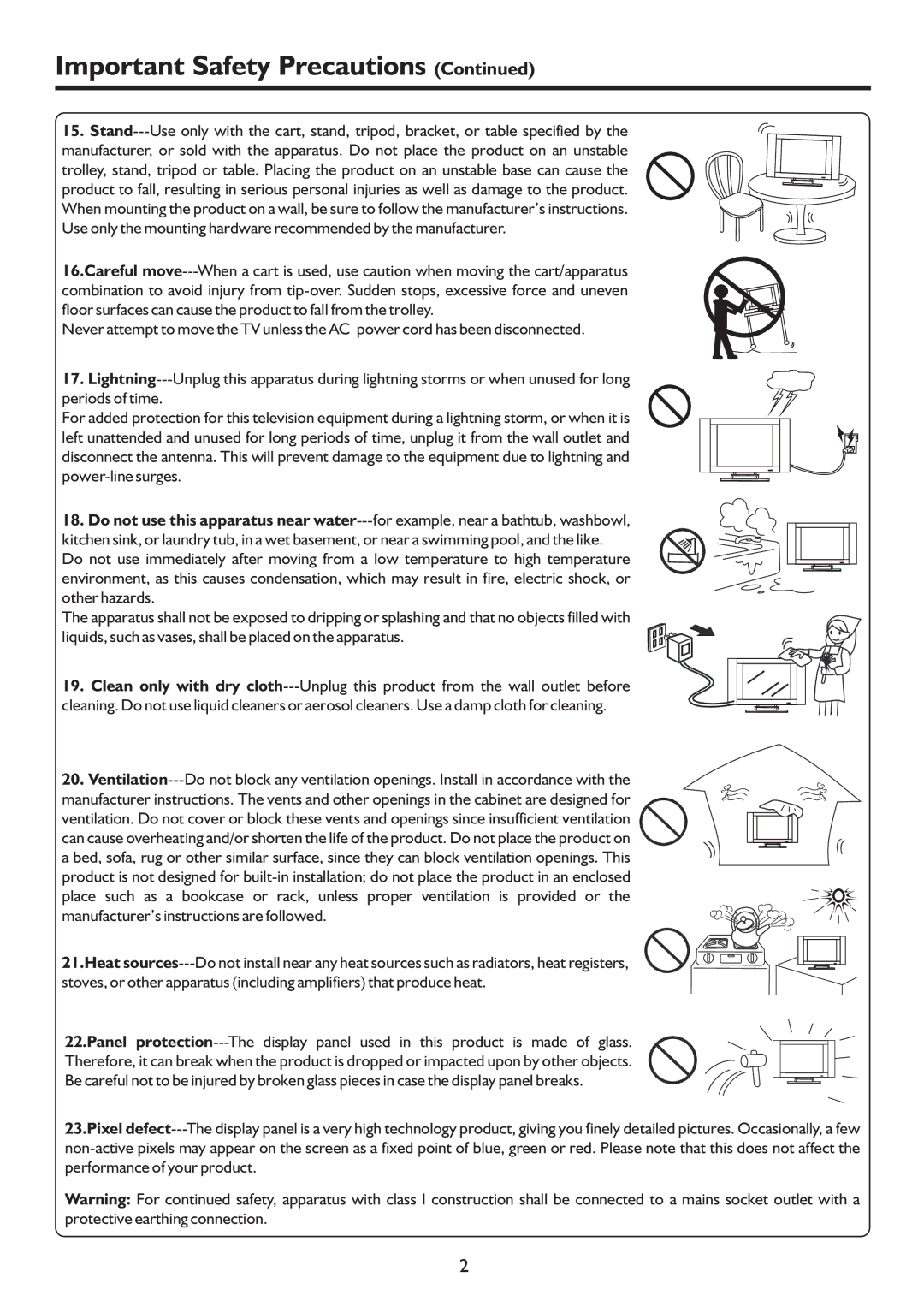 Palsonic TFTV815HD owner manual Important Safety Precautions 