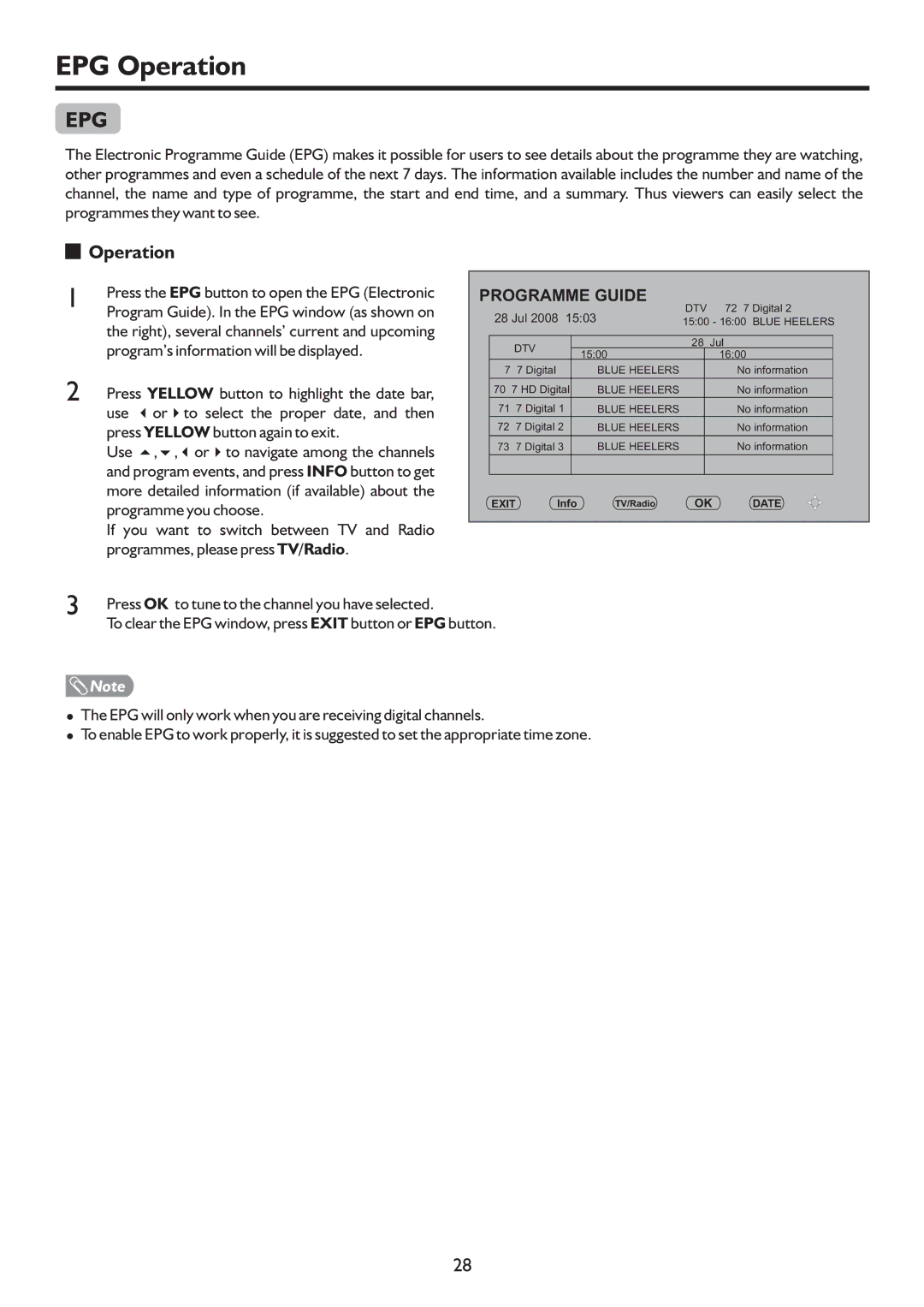 Palsonic TFTV818HD owner manual EPG Operation, Program’s information will be displayed, Press Yellow button again to exit 