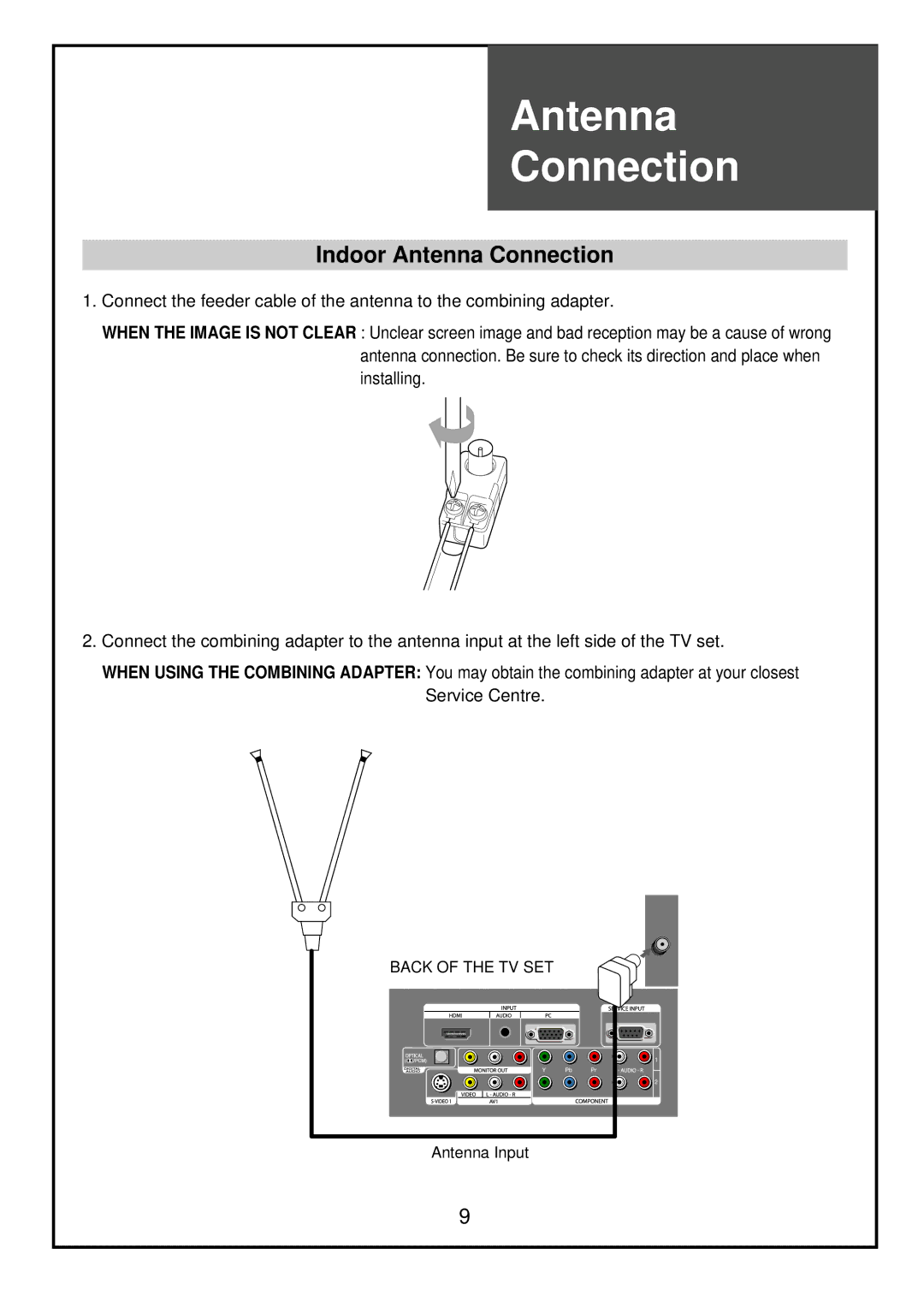 Palsonic TFTV81HDT, TFTV68HDT instruction manual Indoor Antenna Connection 