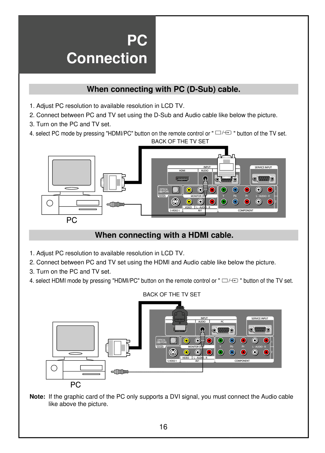 Palsonic TFTV68HDT, TFTV81HDT instruction manual When connecting with PC D-Sub cable 