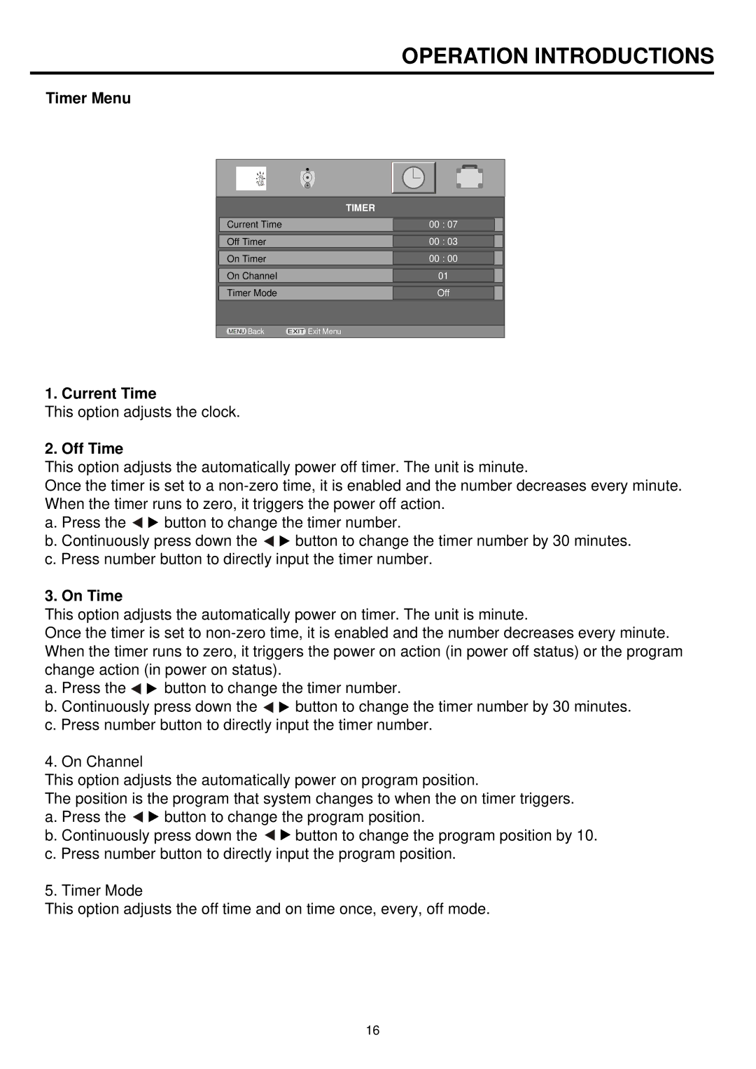 Palsonic TFTV836BK owner manual Operation Introductions 