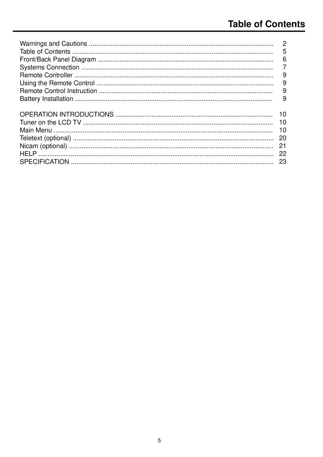 Palsonic TFTV836BK owner manual Table of Contents 