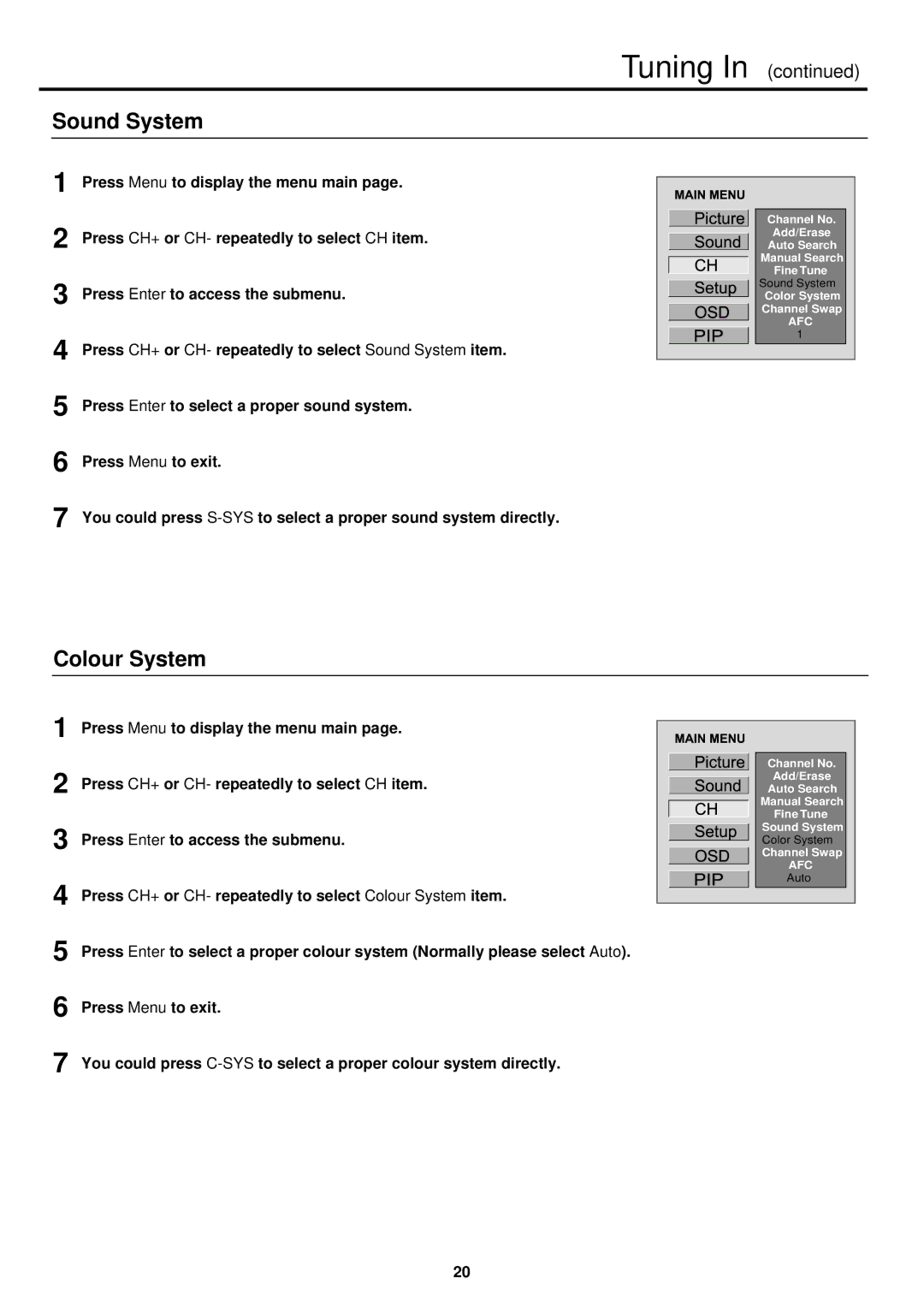 Palsonic TFTV930 owner manual Sound System, Colour System 