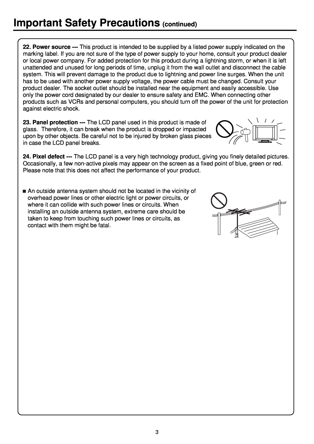 Palsonic TFTV930 owner manual Important Safety Precautions continued 
