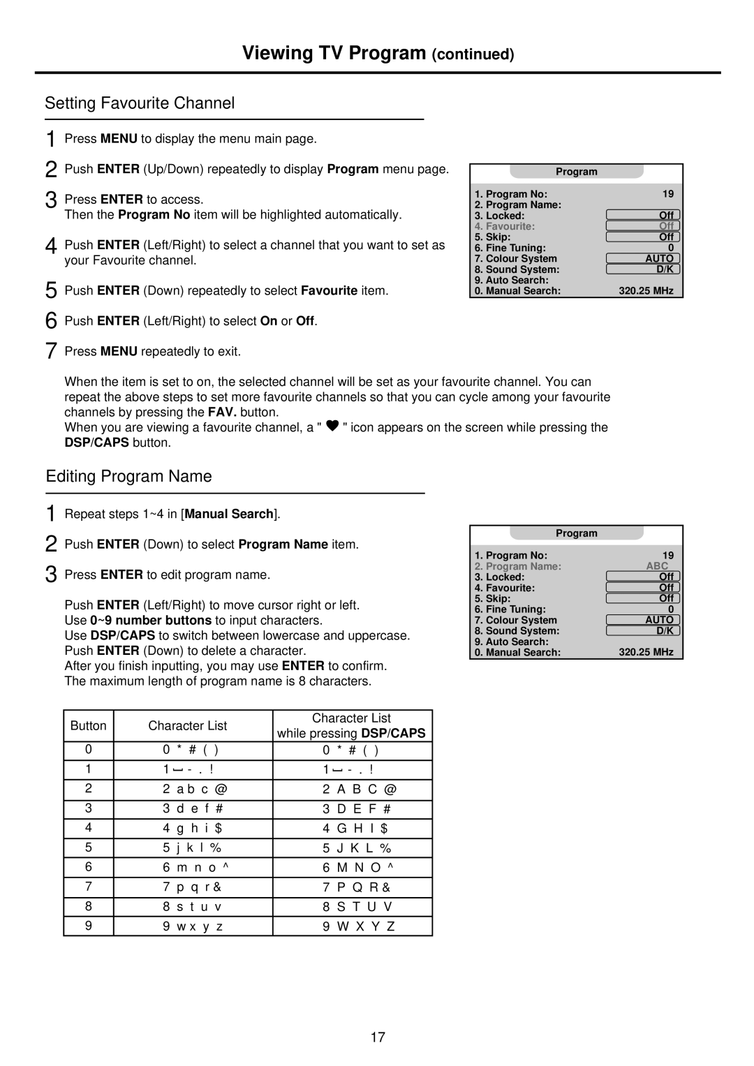 Palsonic TFTV935S owner manual Viewing TV Program, Setting Favourite Channel, Editing Program Name 