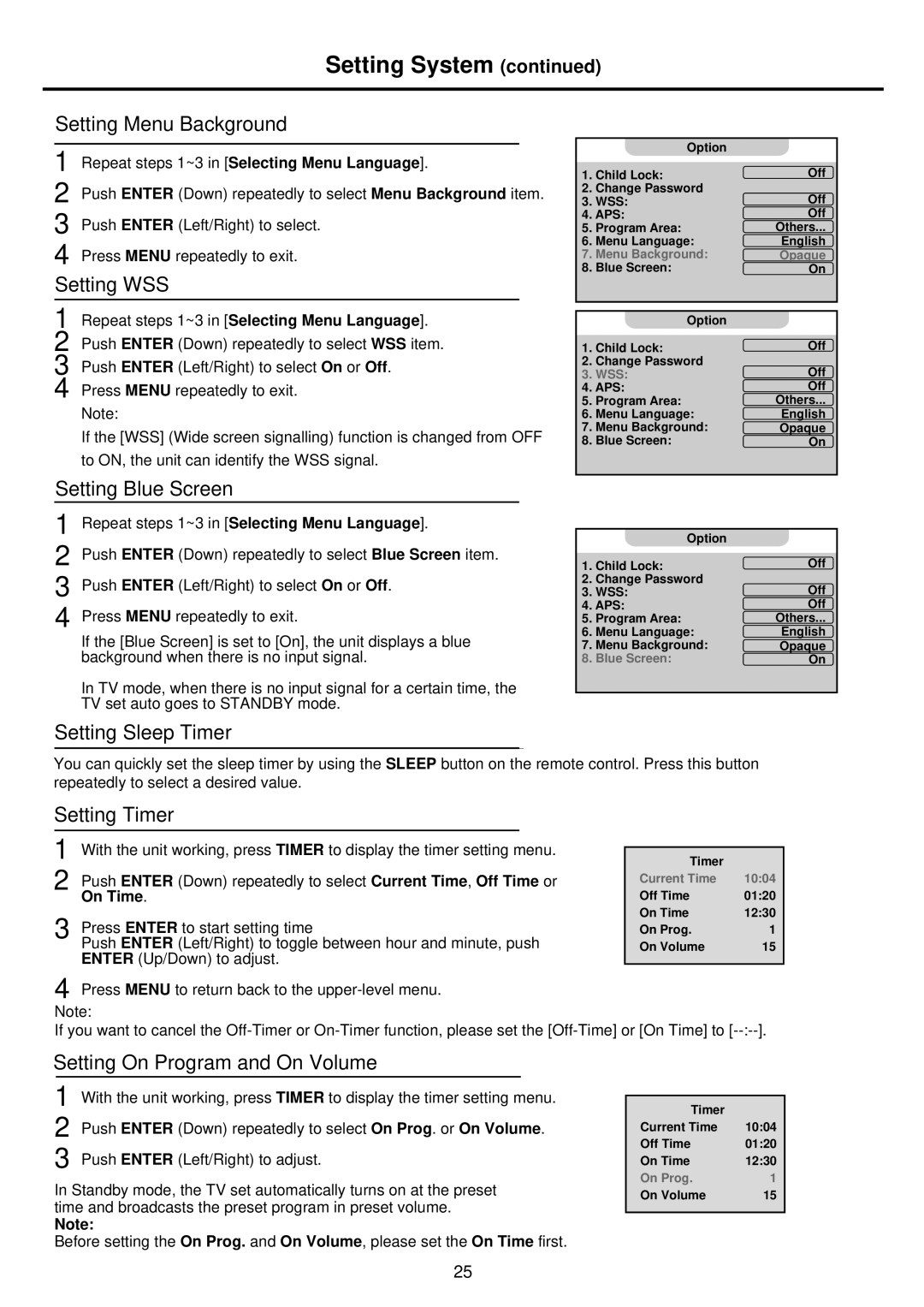 Palsonic TFTV935S owner manual Setting System 