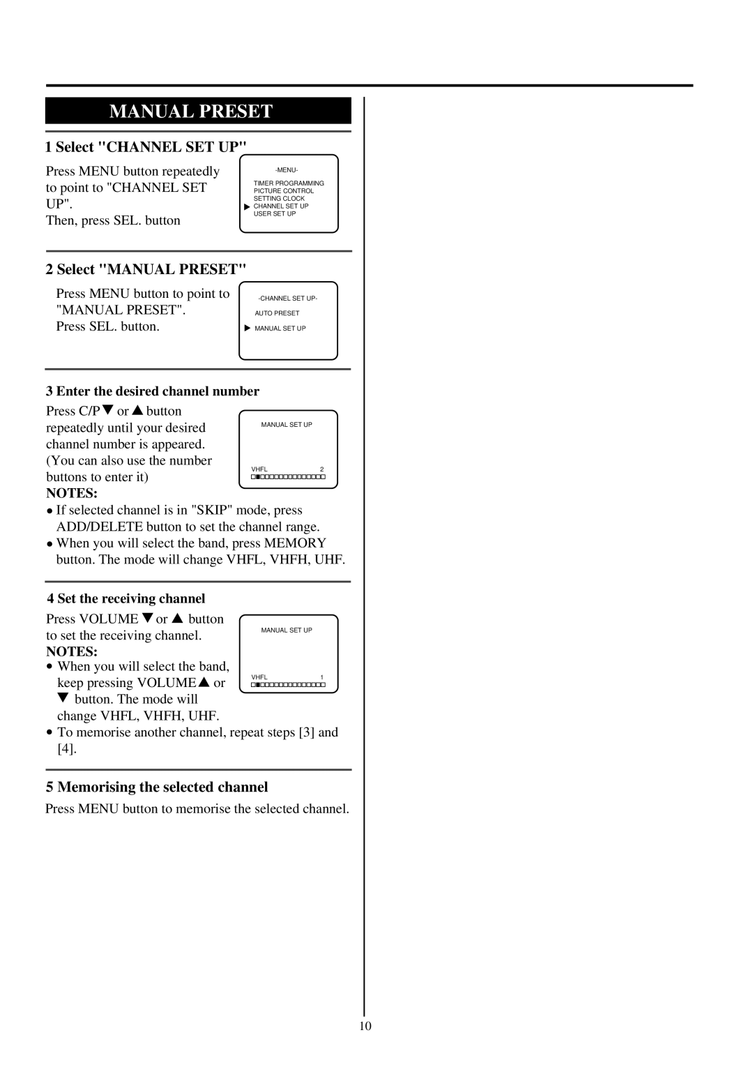 Palsonic TVP-342 owner manual Manual Preset, Memorising the selected channel, Enter the desired channel number 