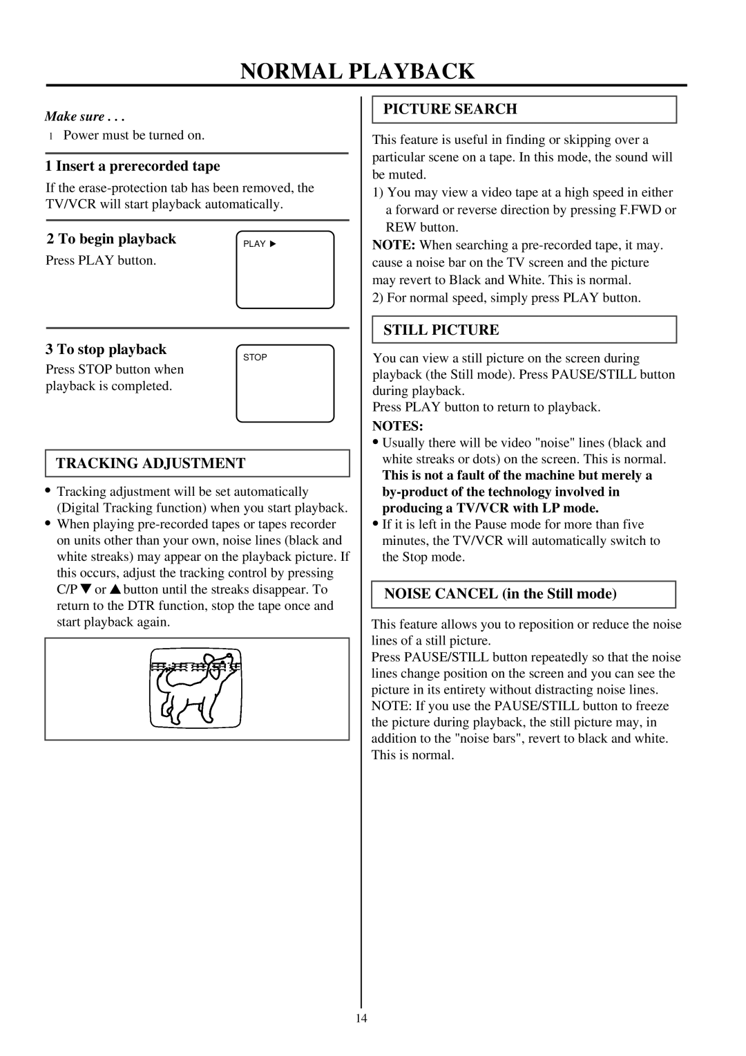 Palsonic TVP-342 owner manual Normal Playback, Insert a prerecorded tape, To begin playback, To stop playback 