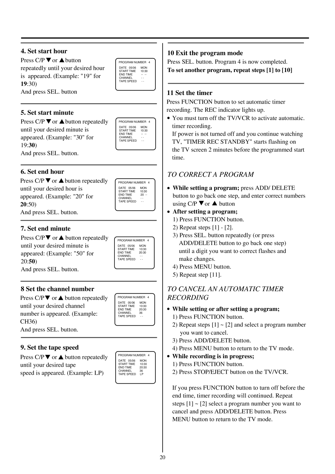 Palsonic TVP-342 owner manual To Correct a Program, To Cancel AN Automatic Timer Recording 