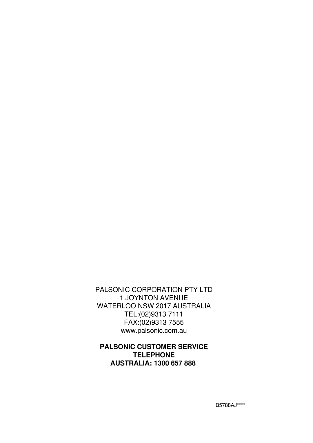 Palsonic TVP-342 owner manual Palsonic Customer Service Telephone 