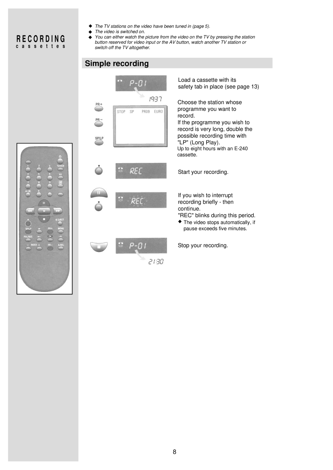 Palsonic VCR2120 instruction manual Simple recording, Stop your recording 