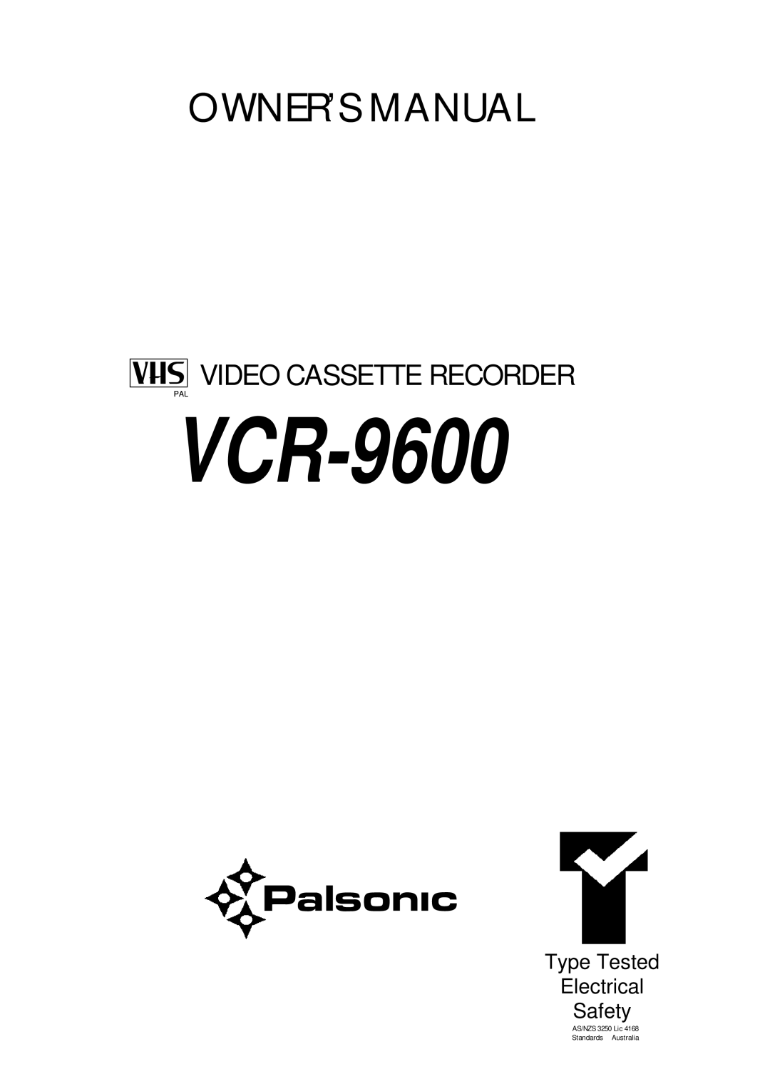 Palsonic VCR9600 owner manual VCR-9600 