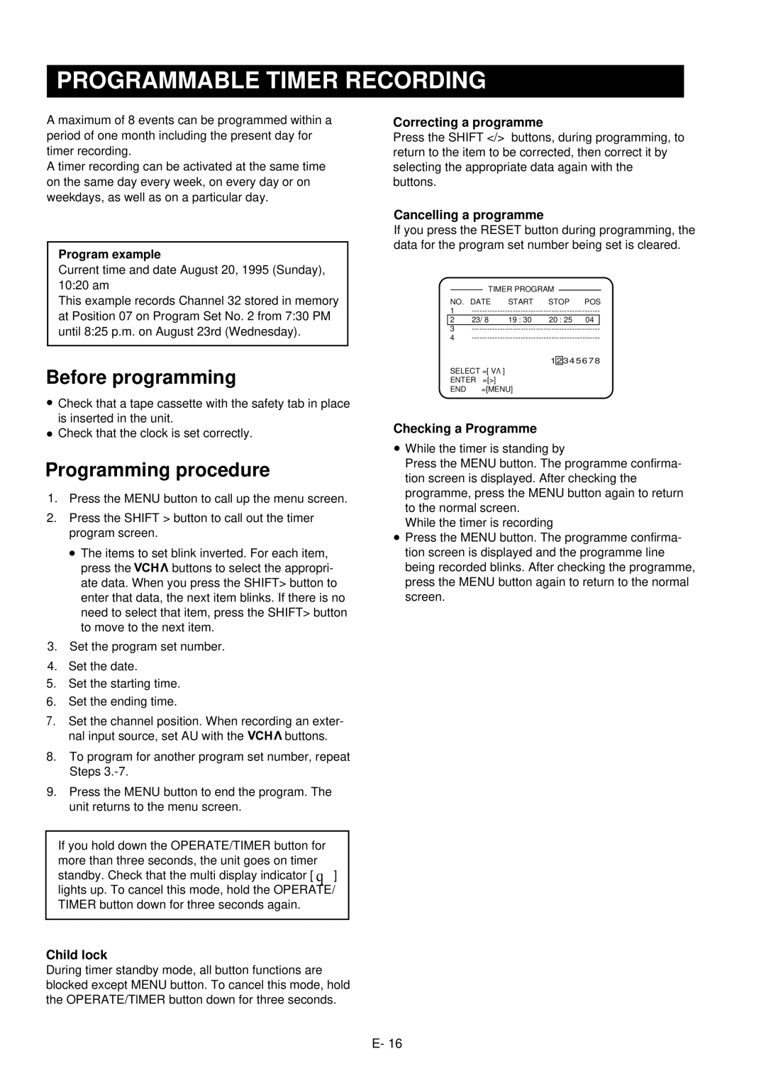 Palsonic VCR9600 owner manual Programmable Timer Recording, Before programming, Programming procedure 