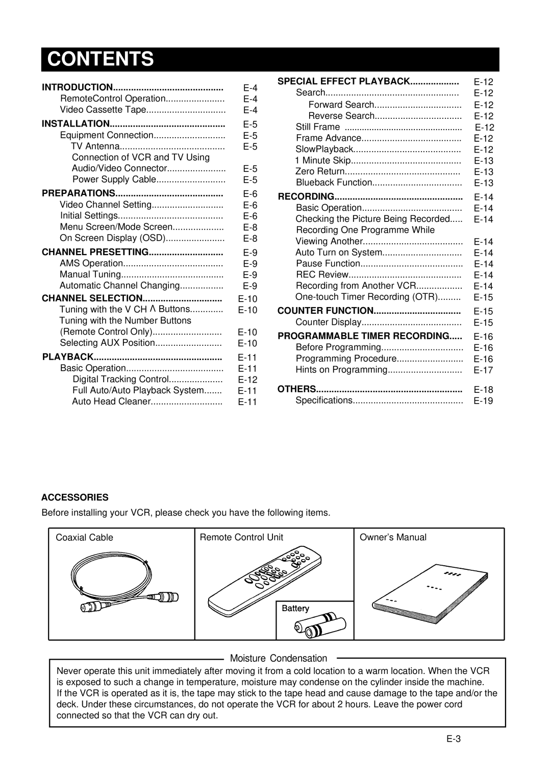 Palsonic VCR9600 owner manual Contents 