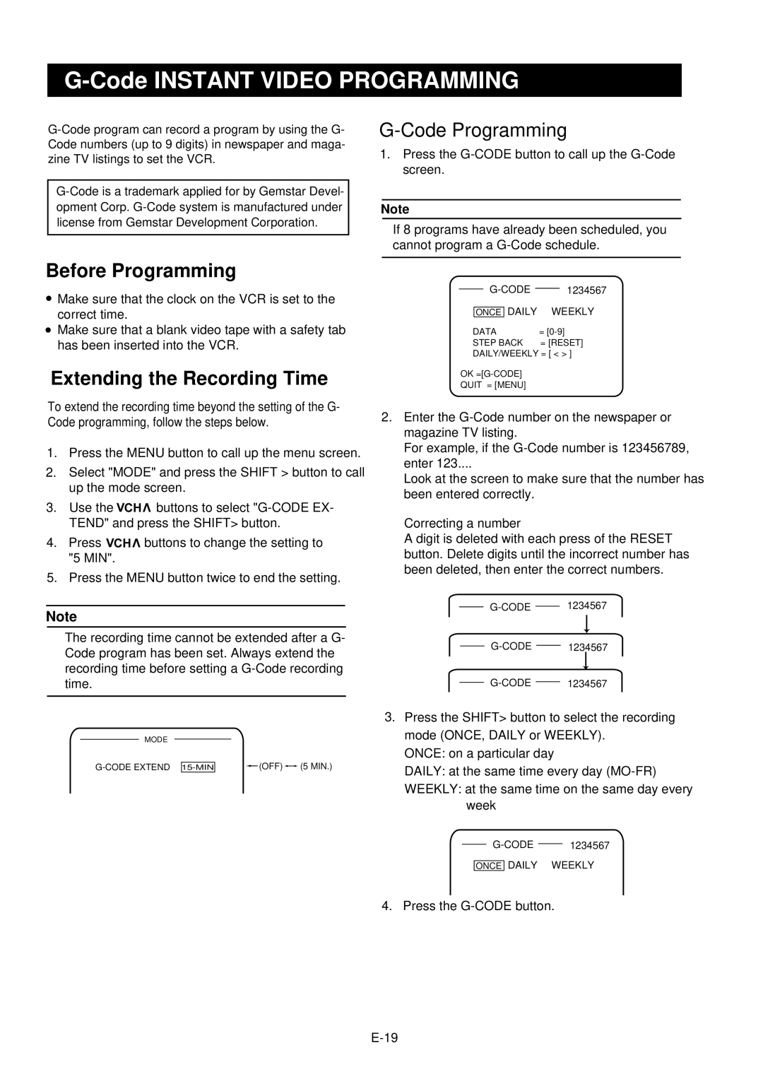 Palsonic VCR9688 owner manual Code Instant Video Programming, Extending the Recording Time 