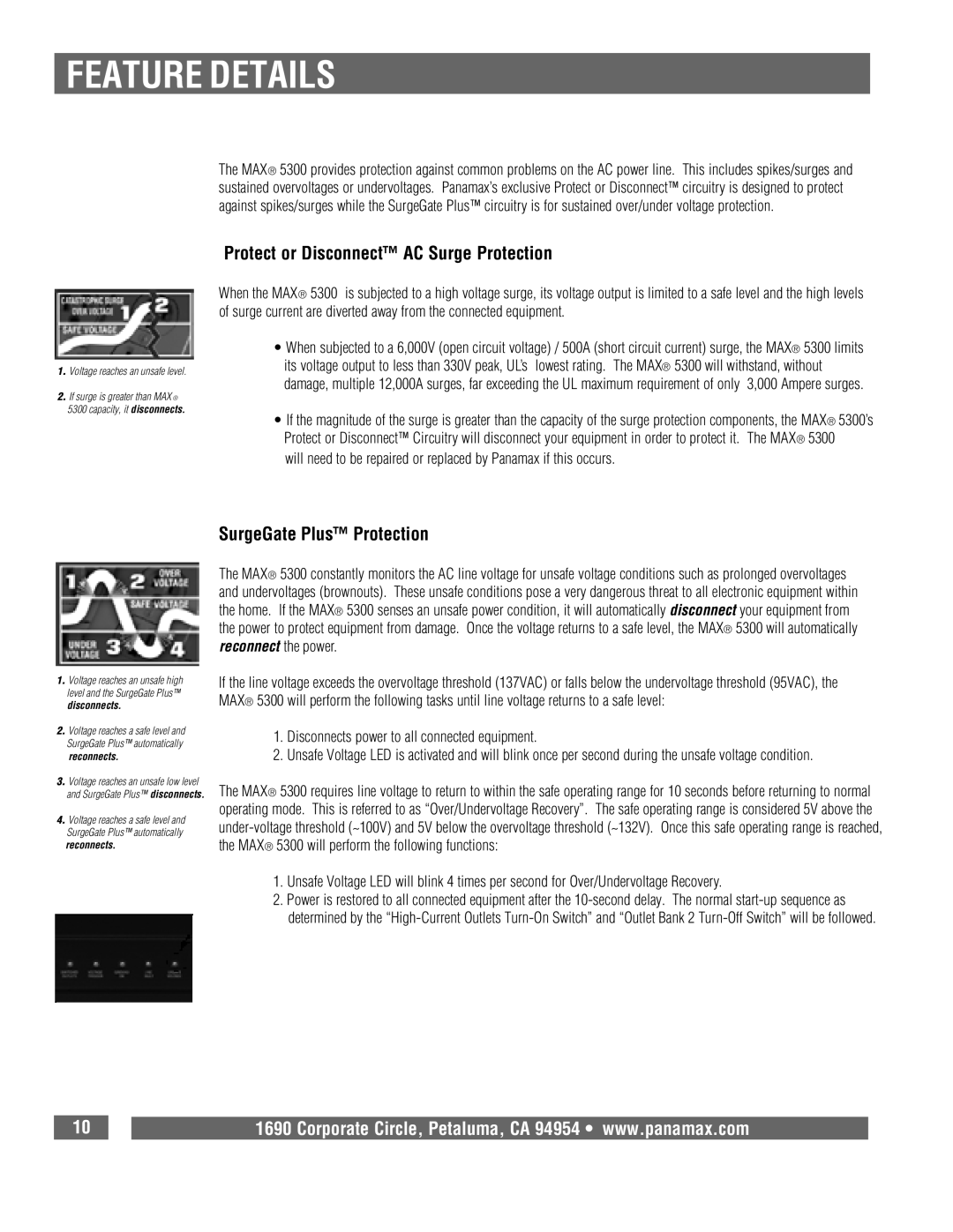 Panamax 5300 owner manual Protect or Disconnect AC Surge Protection, SurgeGate Plus Protection 