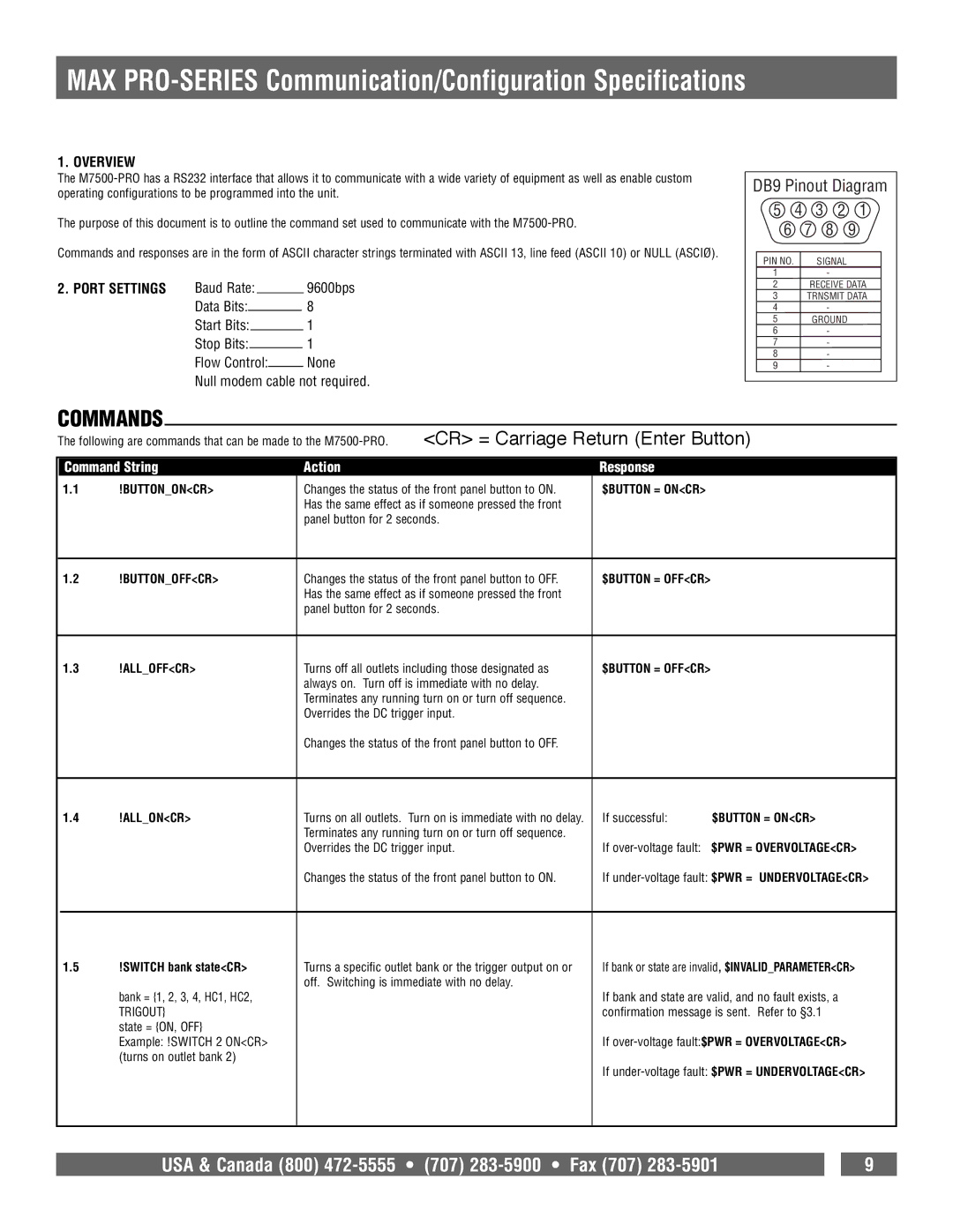 Panamax 7500-PRO owner manual Command String Action Response, Switch bank stateCR, Trigout 