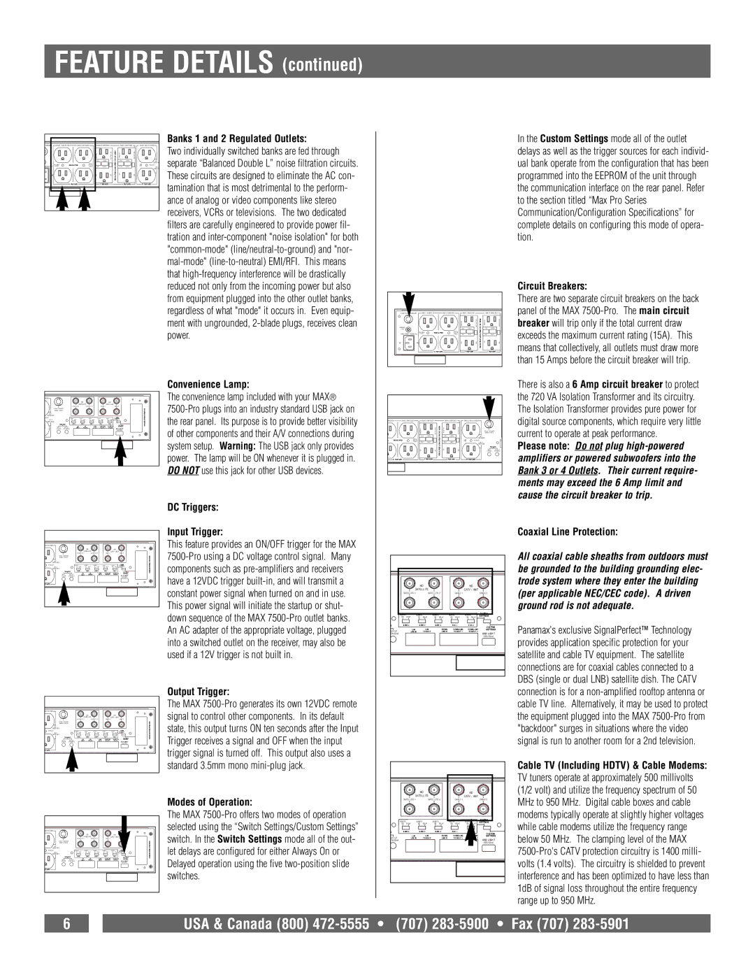 Panamax 7500-PRO Banks 1 and 2 Regulated Outlets, Circuit Breakers, Convenience Lamp, DC Triggers, Output Trigger 