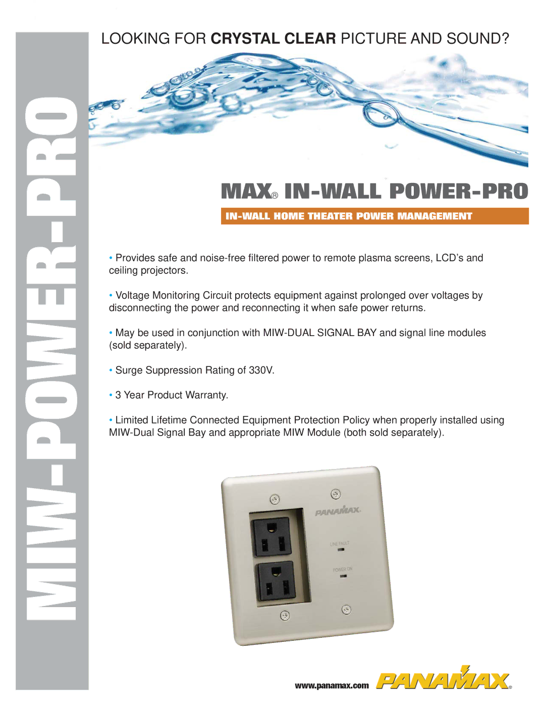 Panamax In-Wall Home Theater Power Management warranty Miw-Power-Pro 