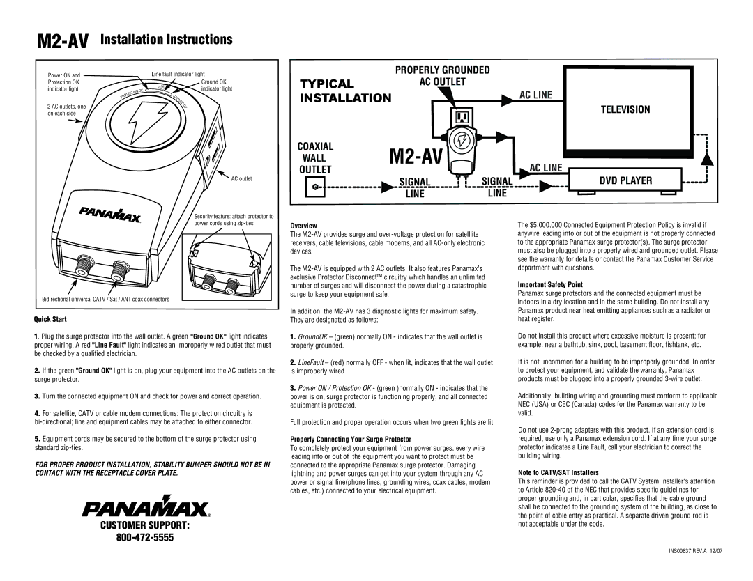 Panamax M2-av installation instructions M2-AVInstallation Instructions 