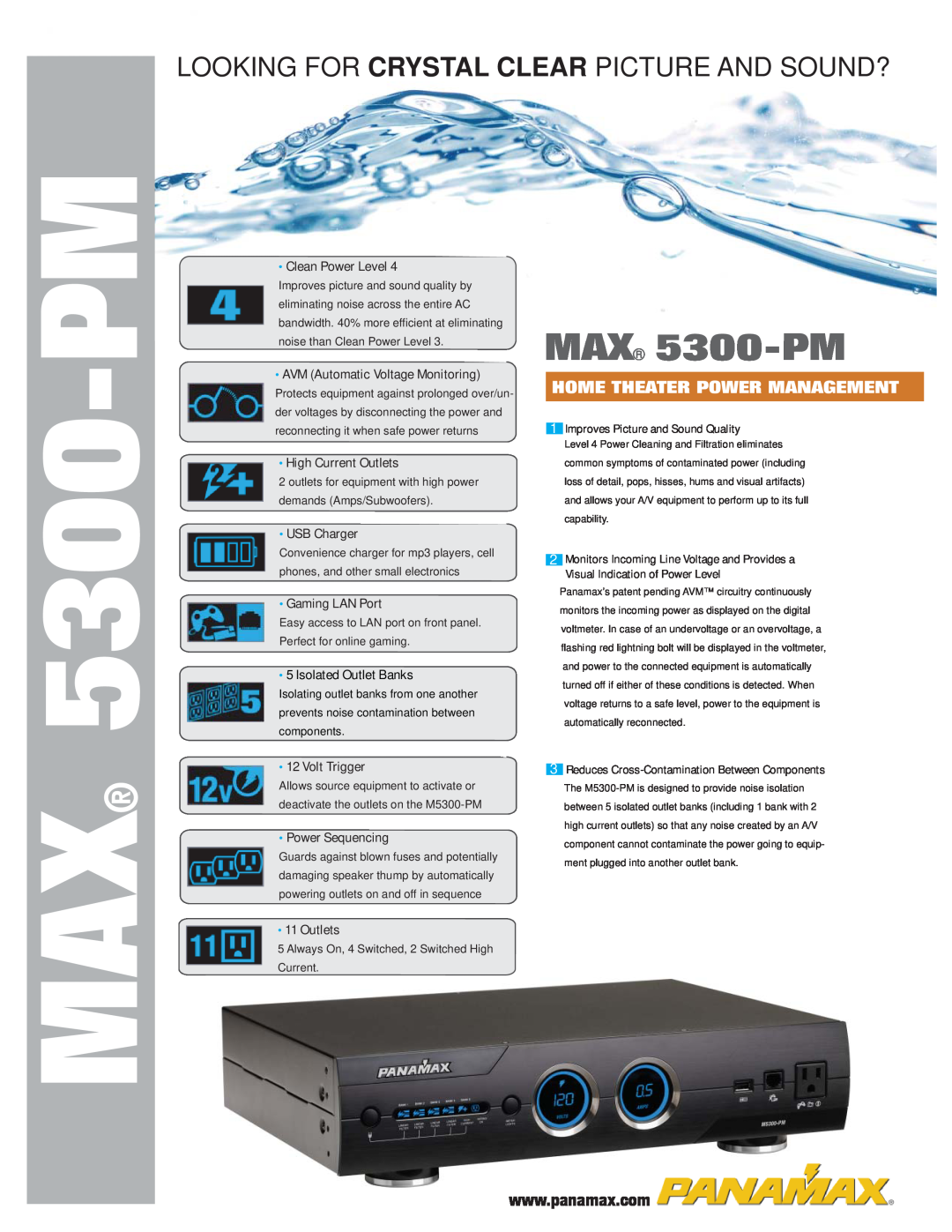 Panamax MAX 5300-PM manual PM-5300, Looking For Crystal Clear Picture And Sound?, Home Theater Power Management, Outlets 