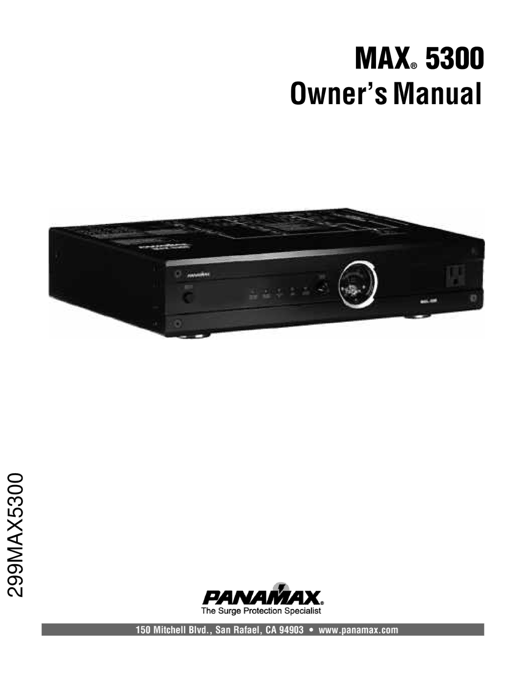 Panamax MAX 5300 owner manual Max 