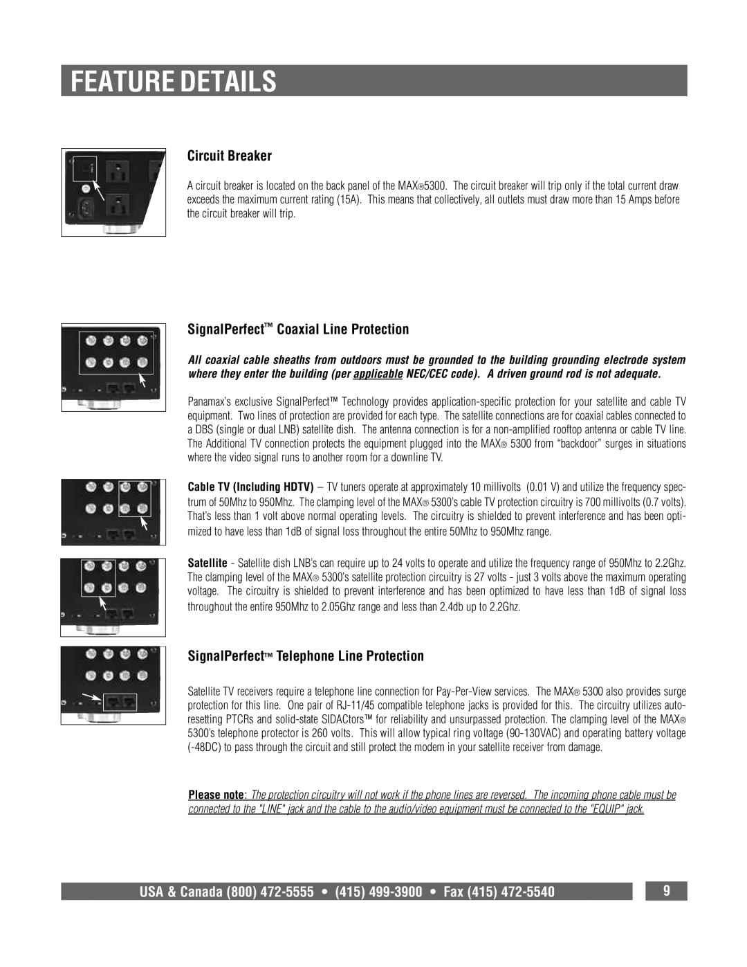 Panamax MAX 5300 Circuit Breaker, SignalPerfect Coaxial Line Protection, SignalPerfect Telephone Line Protection 