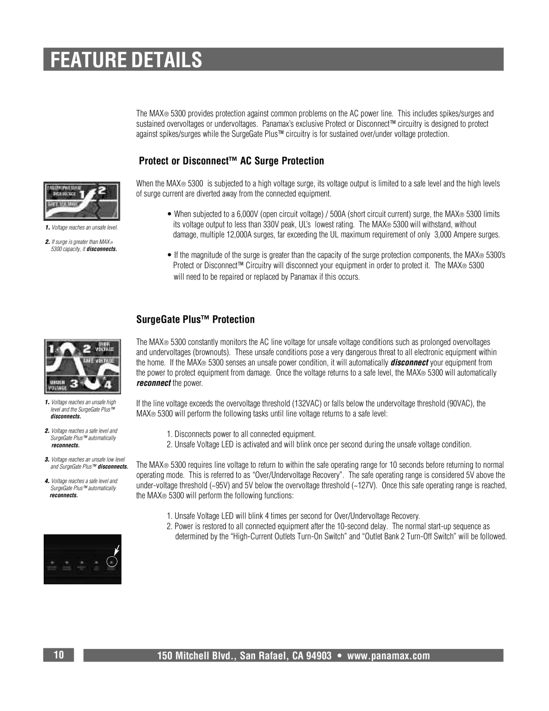 Panamax MAX 5300 owner manual Protect or Disconnect AC Surge Protection, SurgeGate Plus Protection 