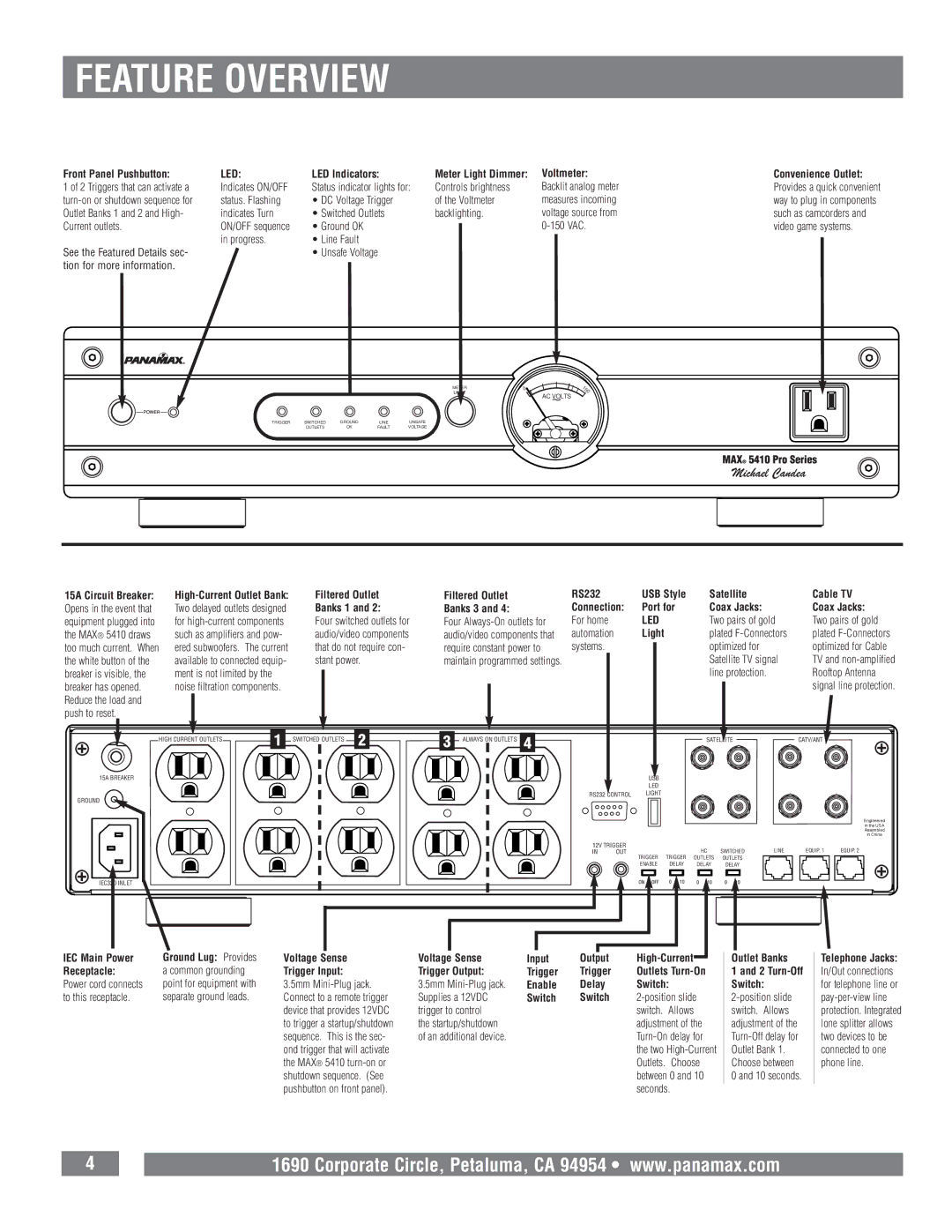 Panamax MAX 5410 owner manual Feature Overview, Led 